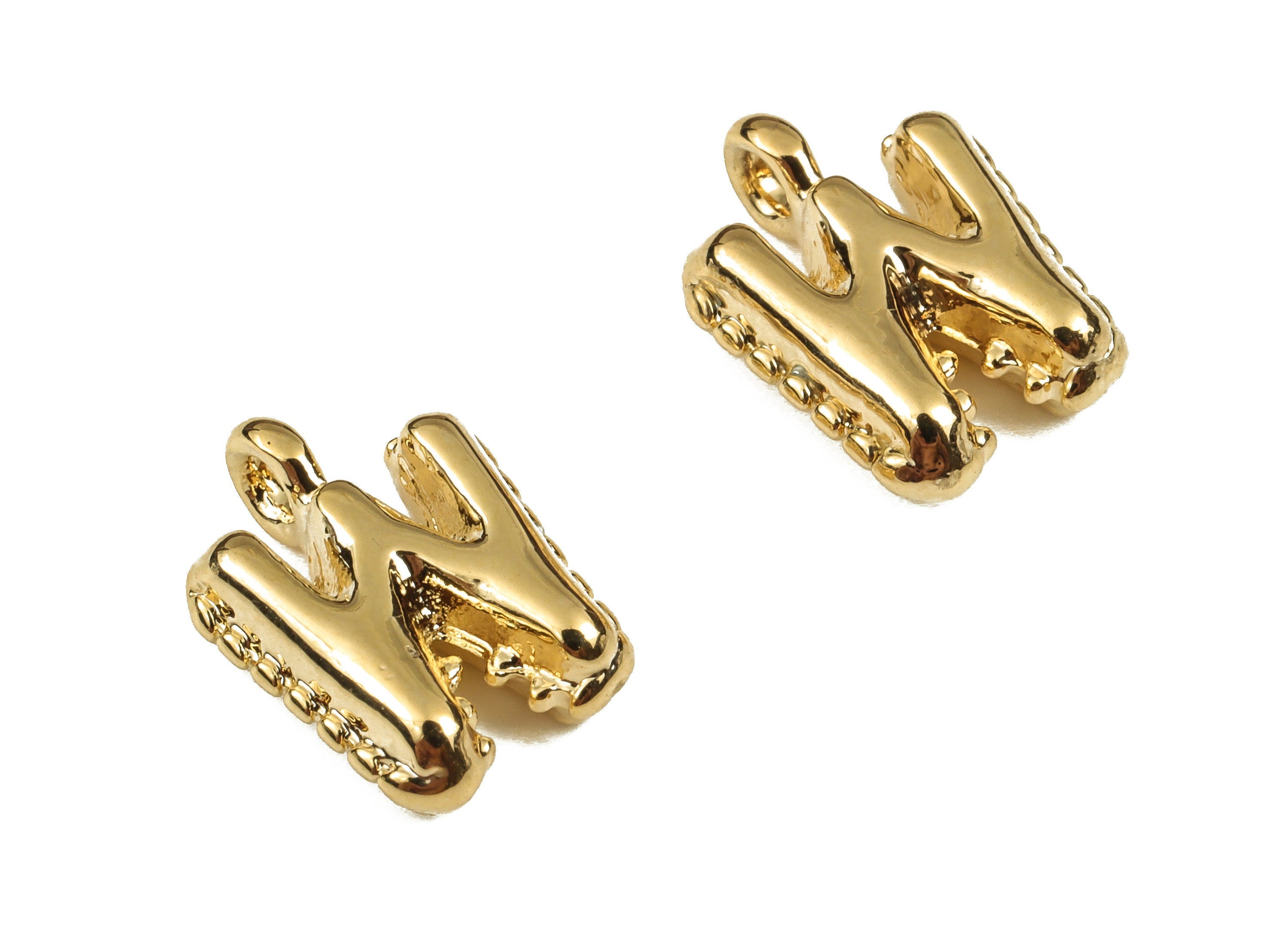 Brass The letter W Earring Charms - Gold The letter W Pendant - 18K Real Gold Plated Brass - Jewelry Supplies - 13.03x9.44x3.87mm - RGP3737W - DOMEDBAZAAR