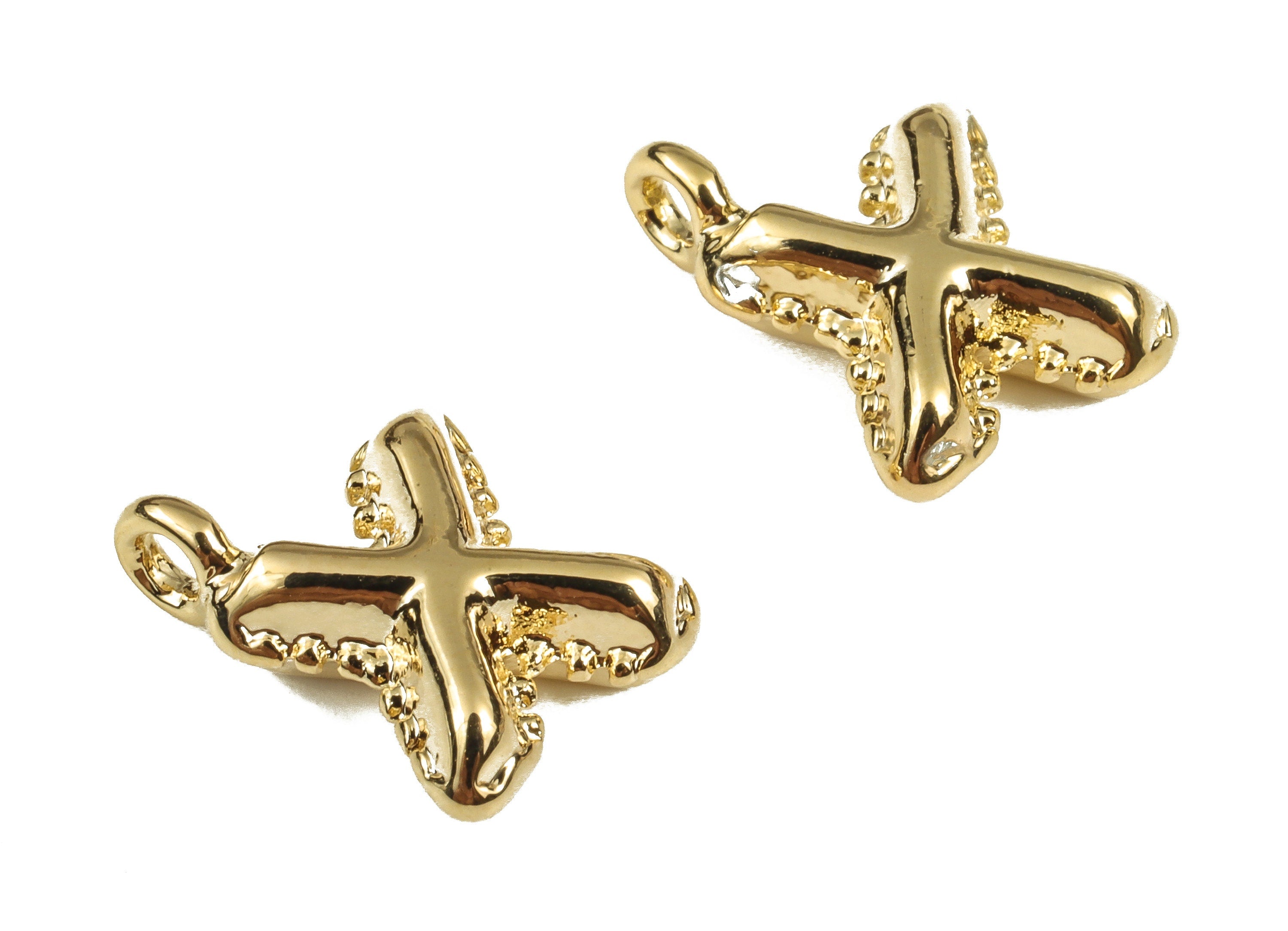 Brass The letter X Earring Charms - Gold The letter X Pendant - 18K Real Gold Plated Brass - Jewelry Supplies - 15x9.4x4.13mm - RGP3737X - DOMEDBAZAAR