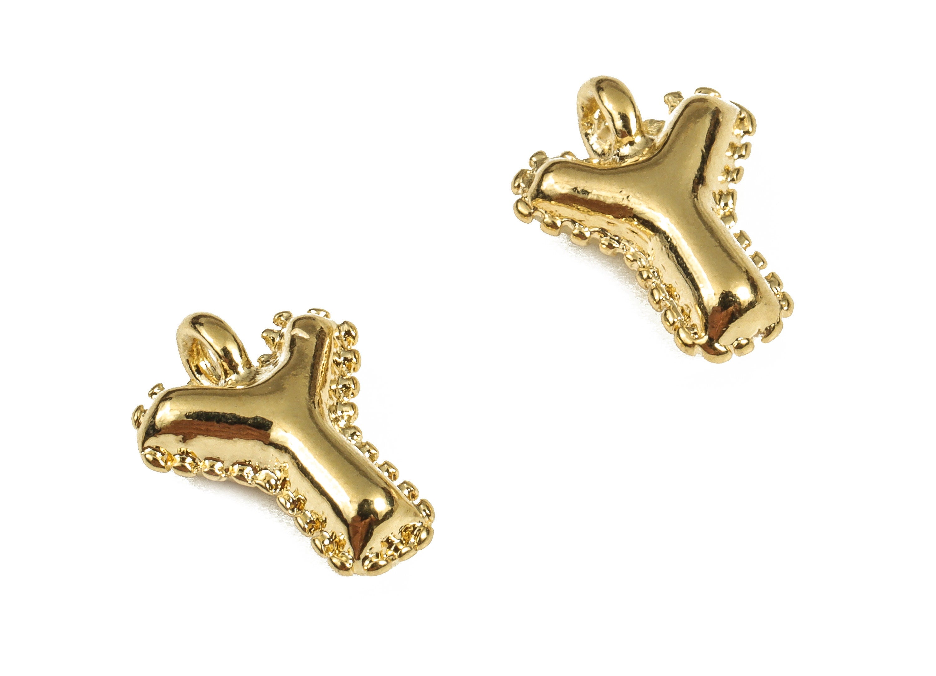 Brass The letter Y Earring Charms - Gold The letter Y Pendant - 18K Real Gold Plated Brass - Jewelry Supplies - 12.86x8.83x3.89mm - RGP3737Y - DOMEDBAZAAR
