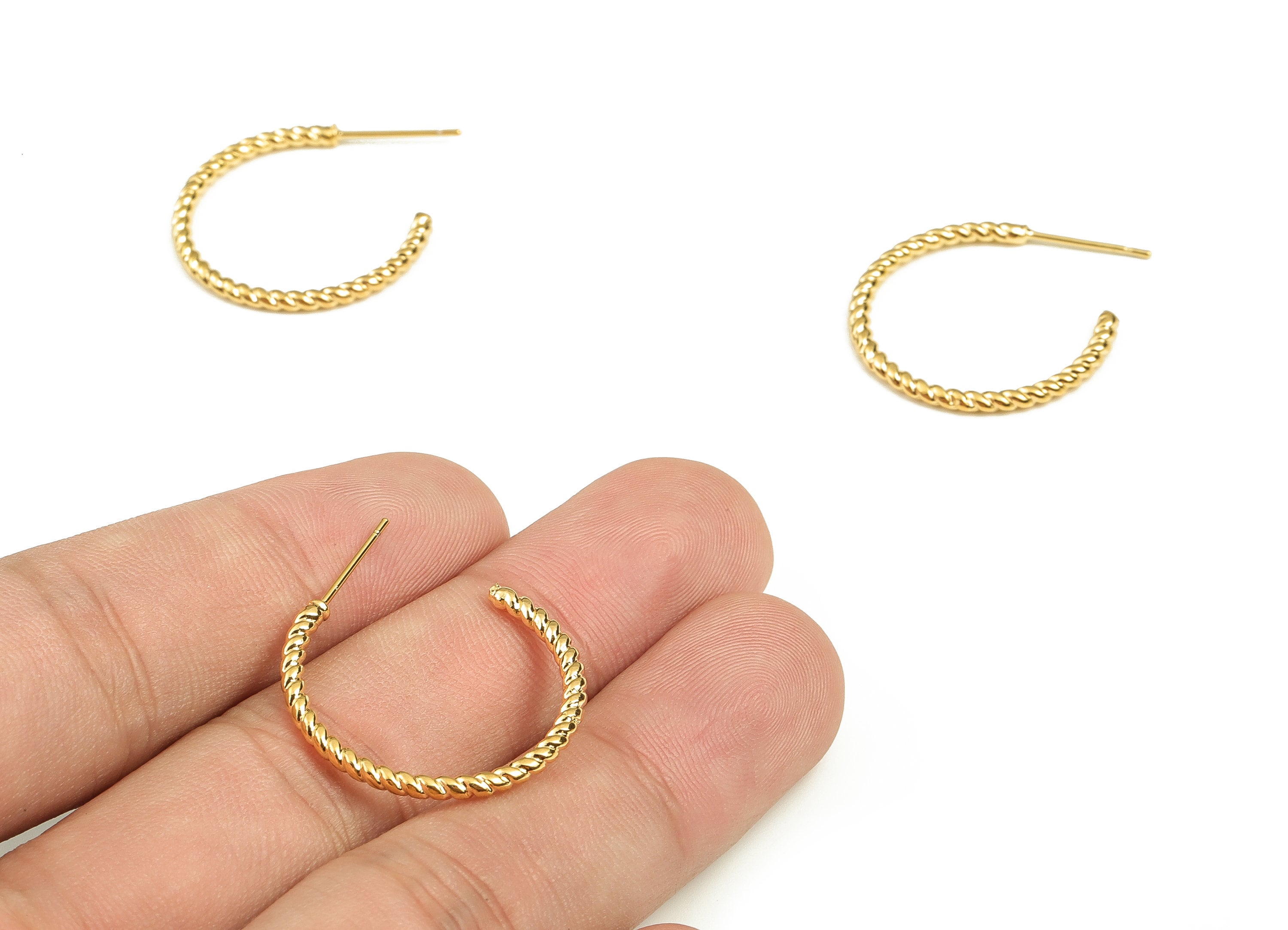 Brass C Earring Post - Gold Spiral Earring Stud - 18K Real Gold Plated Brass - Stainless Steel Stud - 23.74x22.92x1.88mm - RGP3768 - DOMEDBAZAAR