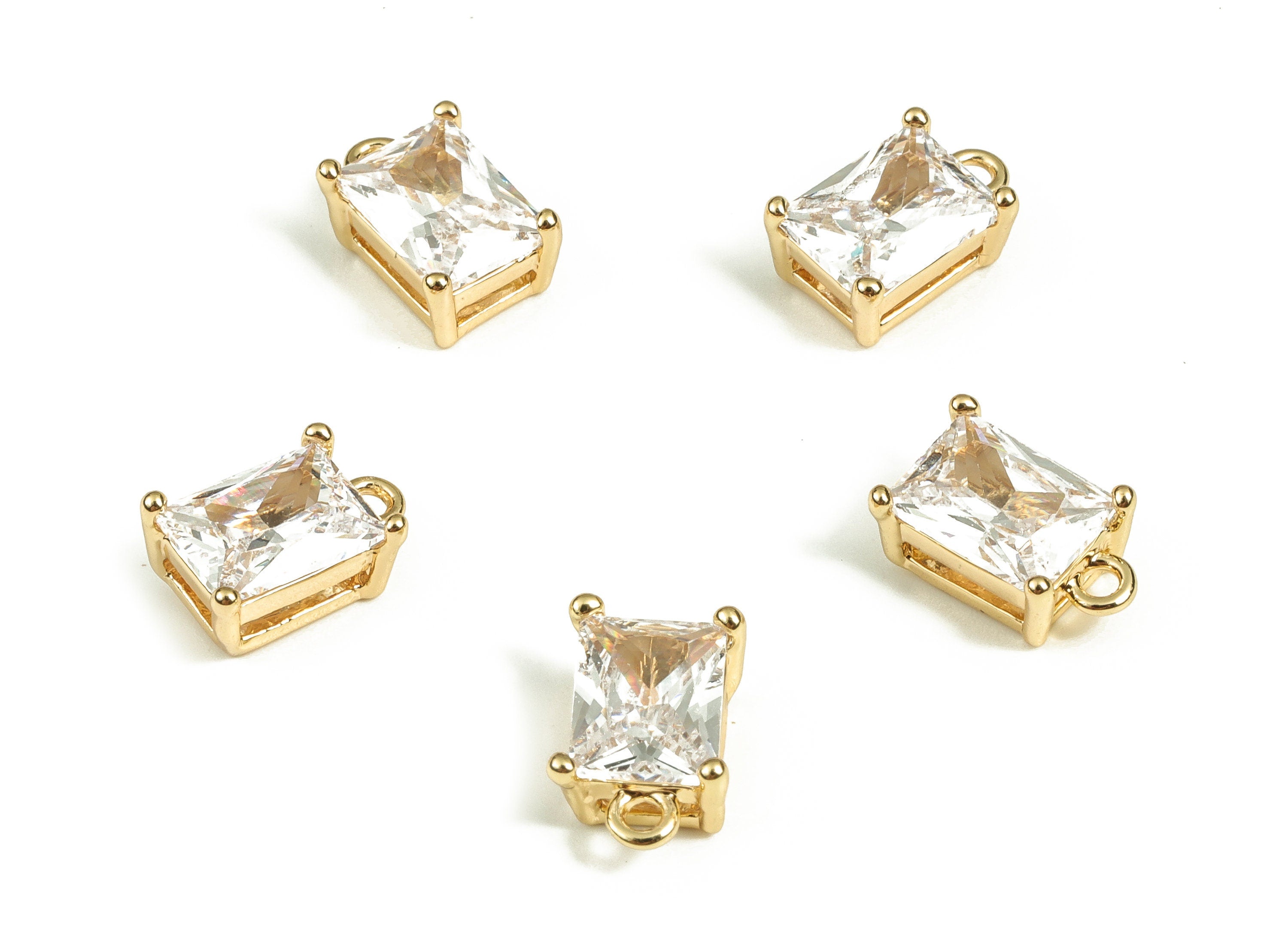 Brass Square Earring Charms With Zircons - Gold Square Pendant - 18K Real Gold Plated Brass - Jewelry Supplies - 22.98x18.73x5.1mm - RGP3772 - DOMEDBAZAAR