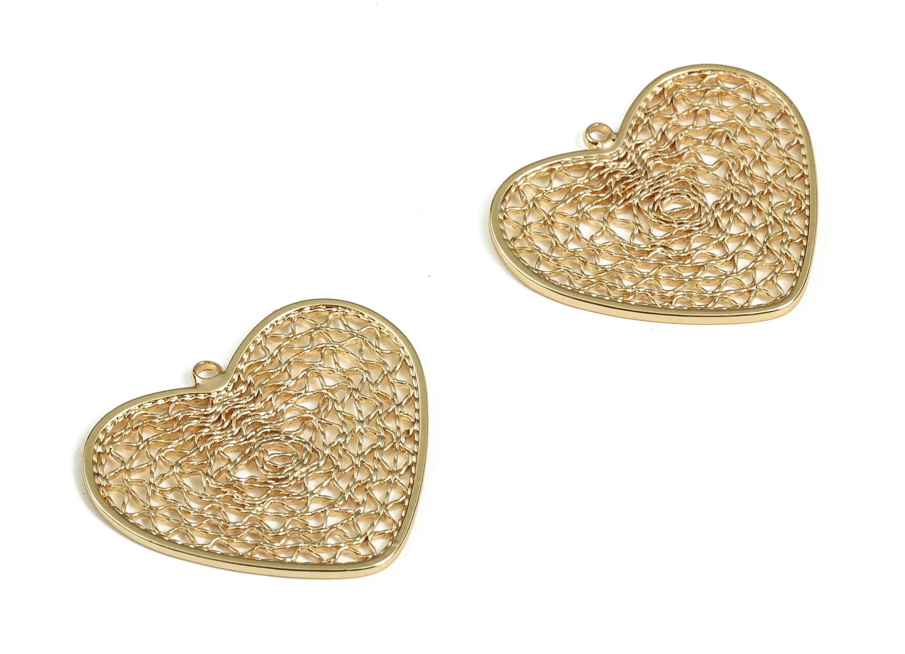 Brass Heart Earring Charms - Gold  hollowed out Pendant -  18K Real Gold Plated Brass -  Jewelry Supplies  -  22.33x18.69x0.89mm - RGP3548 - DOMEDBAZAAR