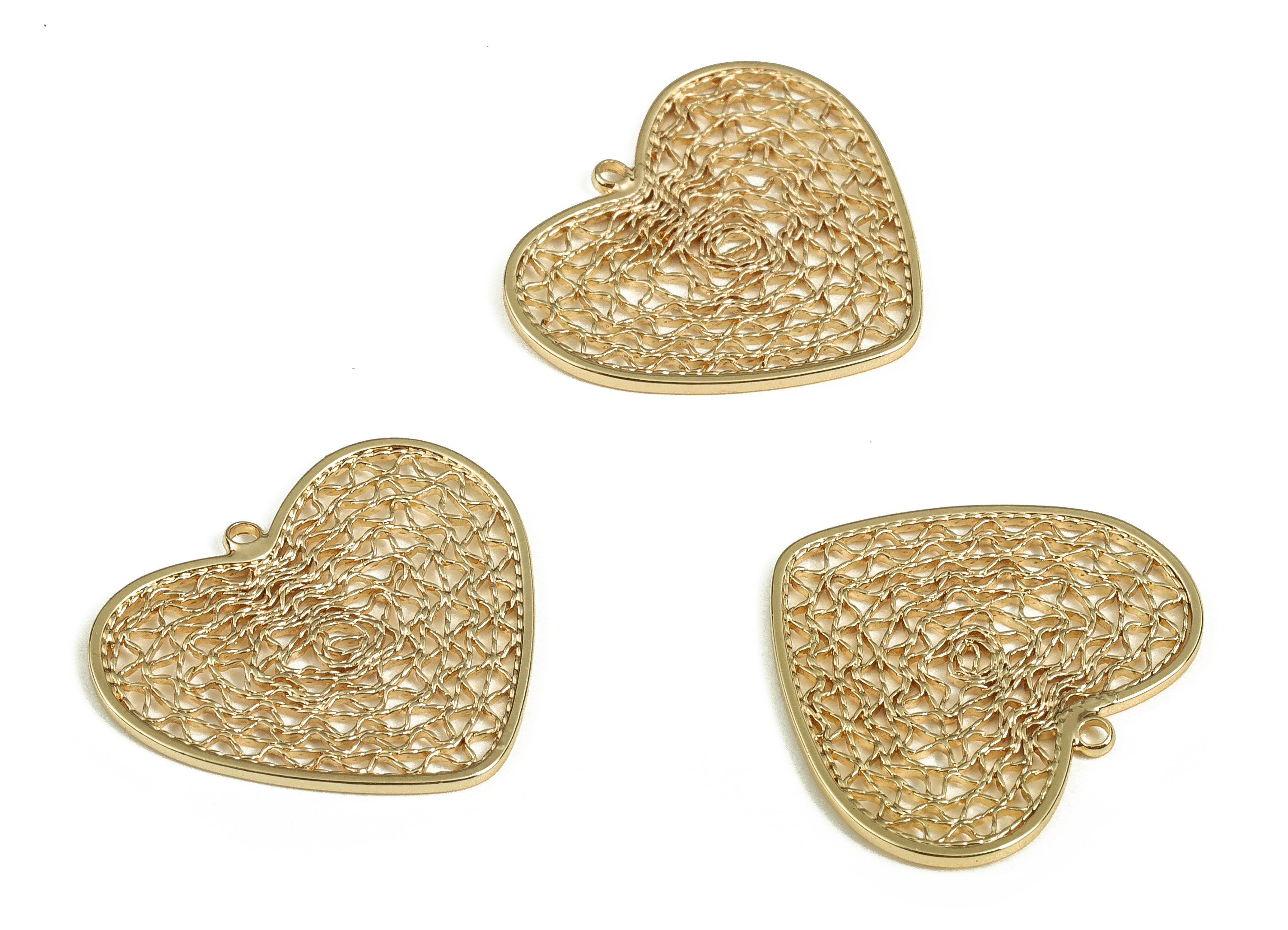 Brass Heart Earring Charms - Gold  hollowed out Pendant -  18K Real Gold Plated Brass -  Jewelry Supplies  -  22.33x18.69x0.89mm - RGP3548 - DOMEDBAZAAR