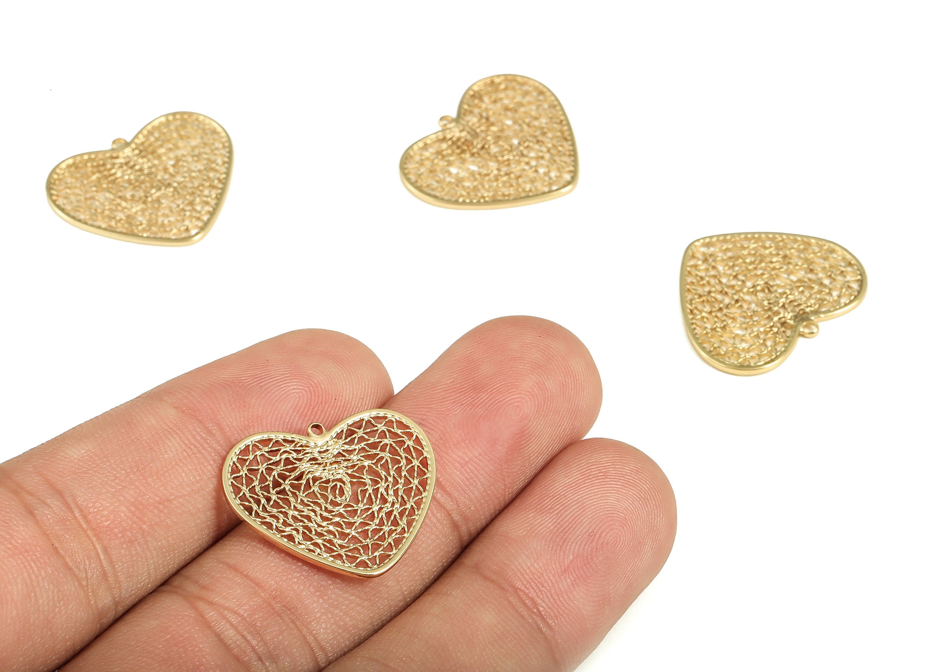 Brass Heart Earring Charms - Gold  hollowed out Pendant -  18K Real Gold Plated Brass -  Jewelry Supplies  -  22.33x18.69x0.89mm - RGP3548 - DOMEDBAZAAR