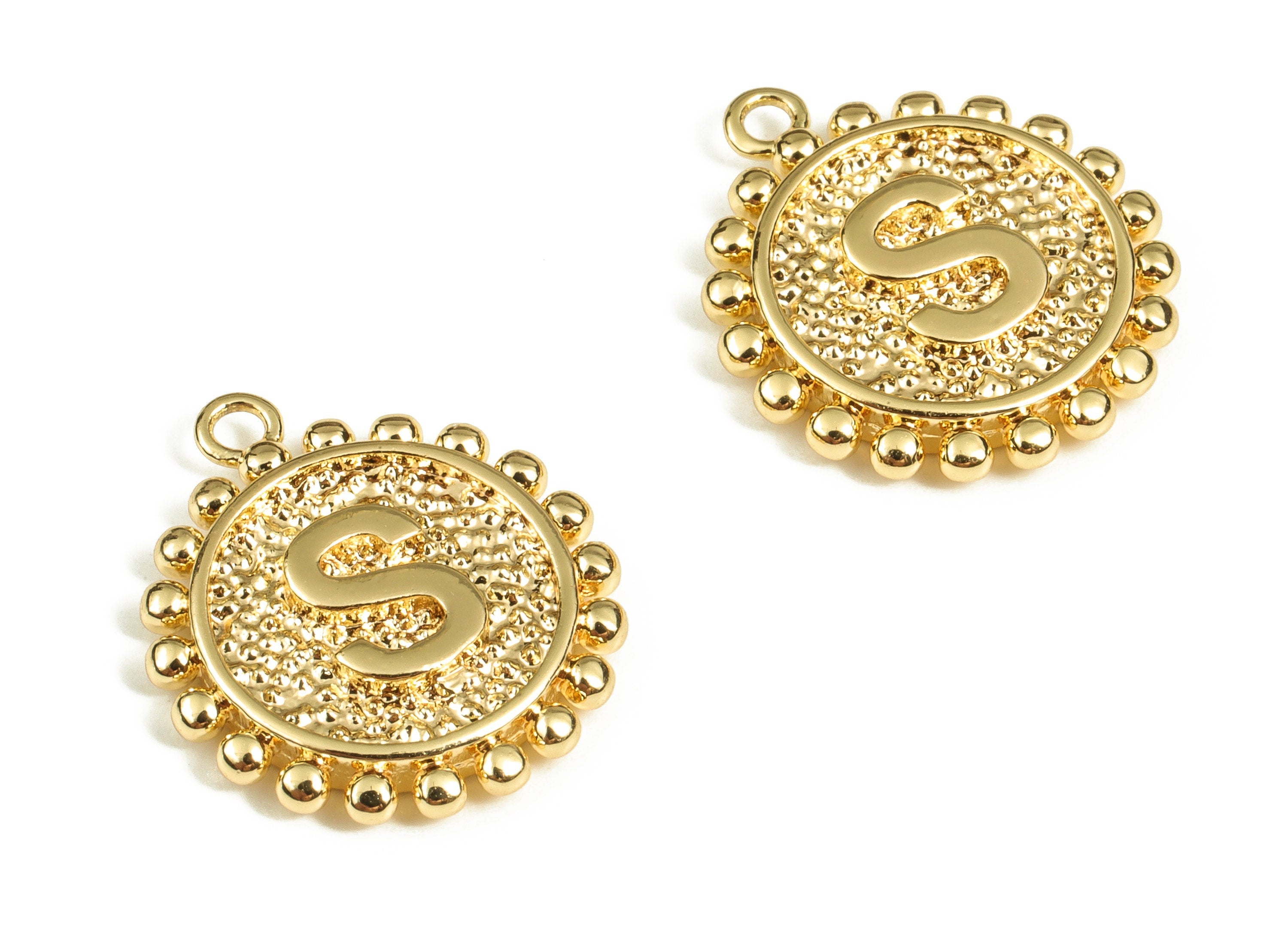 Brass Round Letter S Charms – Initial S Gold Round Pendant – 18K Real Gold Plated Brass – Jewelry Supplies - 18.04x15.74x2.65mm - RGP3774S - DOMEDBAZAAR