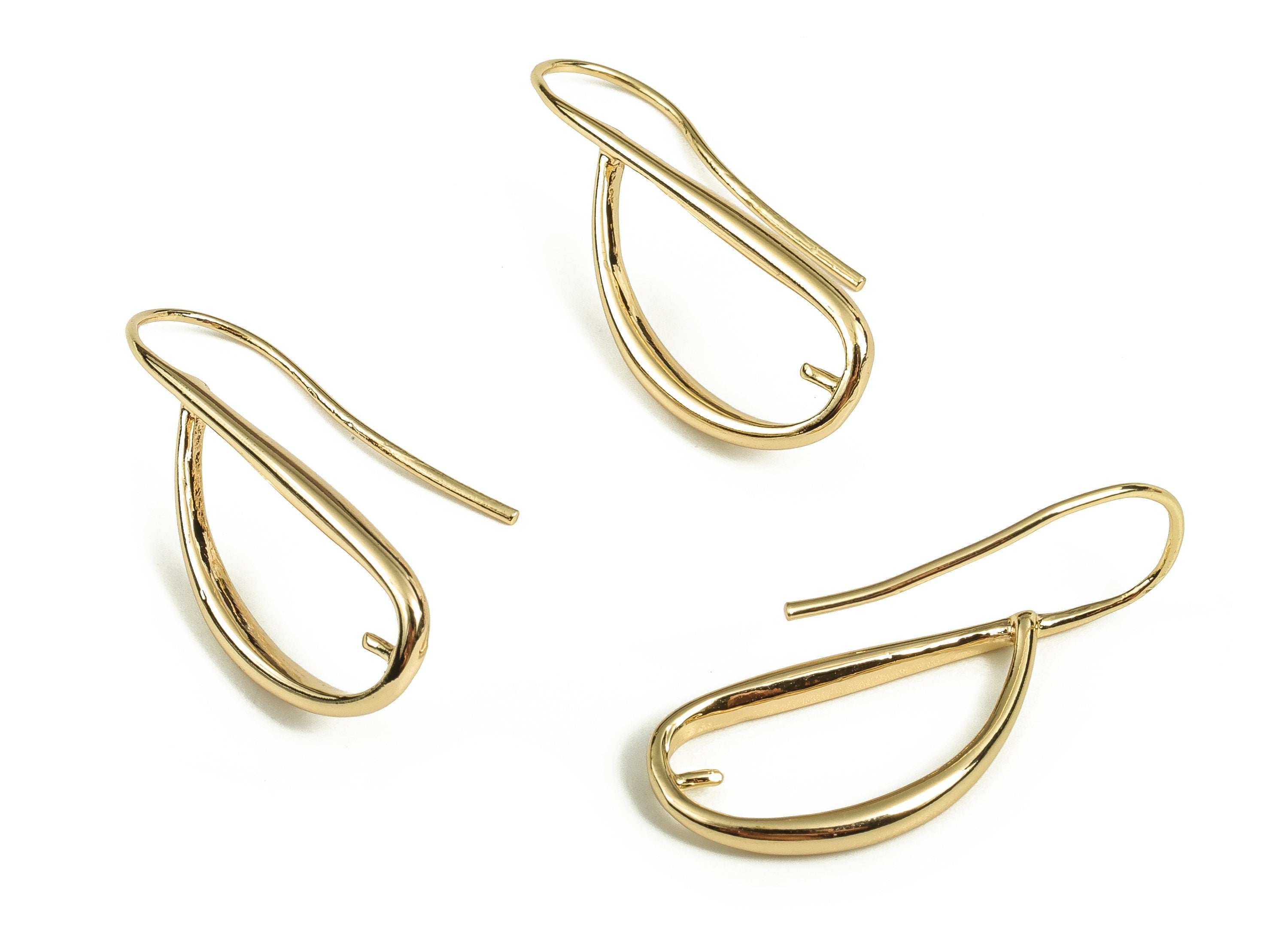 Gold Drop Earring Hooks  -  Brass Drop Earring Wire - 18K Real Gold Plated Brass  -  Jewelry Making Supplies - 29.32x12.35x2.62mm - RGP3672 - DOMEDBAZAAR
