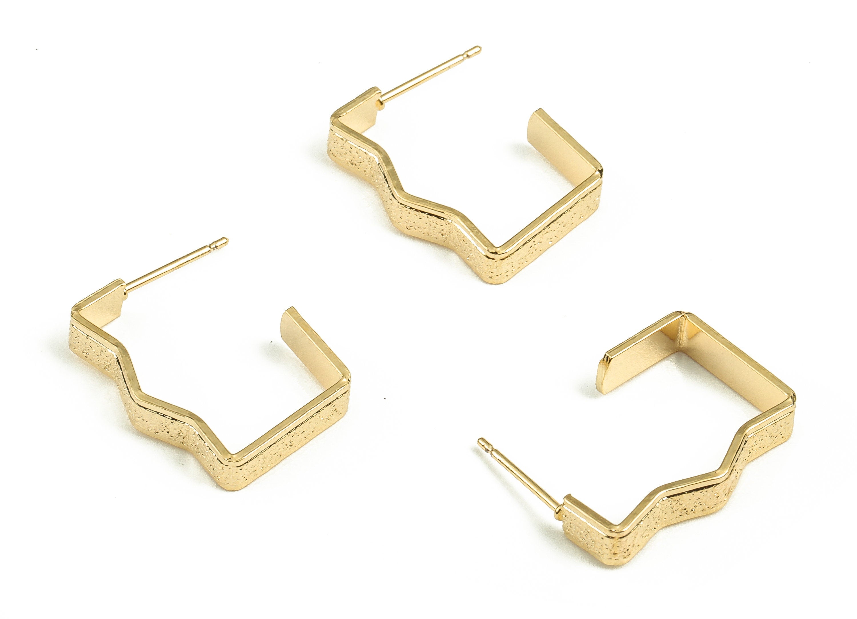 Brass Texture Bump Earring Post - Gold Bump Earring Stud - 18K Real Gold Plated Brass - Brass Stud - 21.13x15.4x1.22mm - RGP3800 - DOMEDBAZAAR