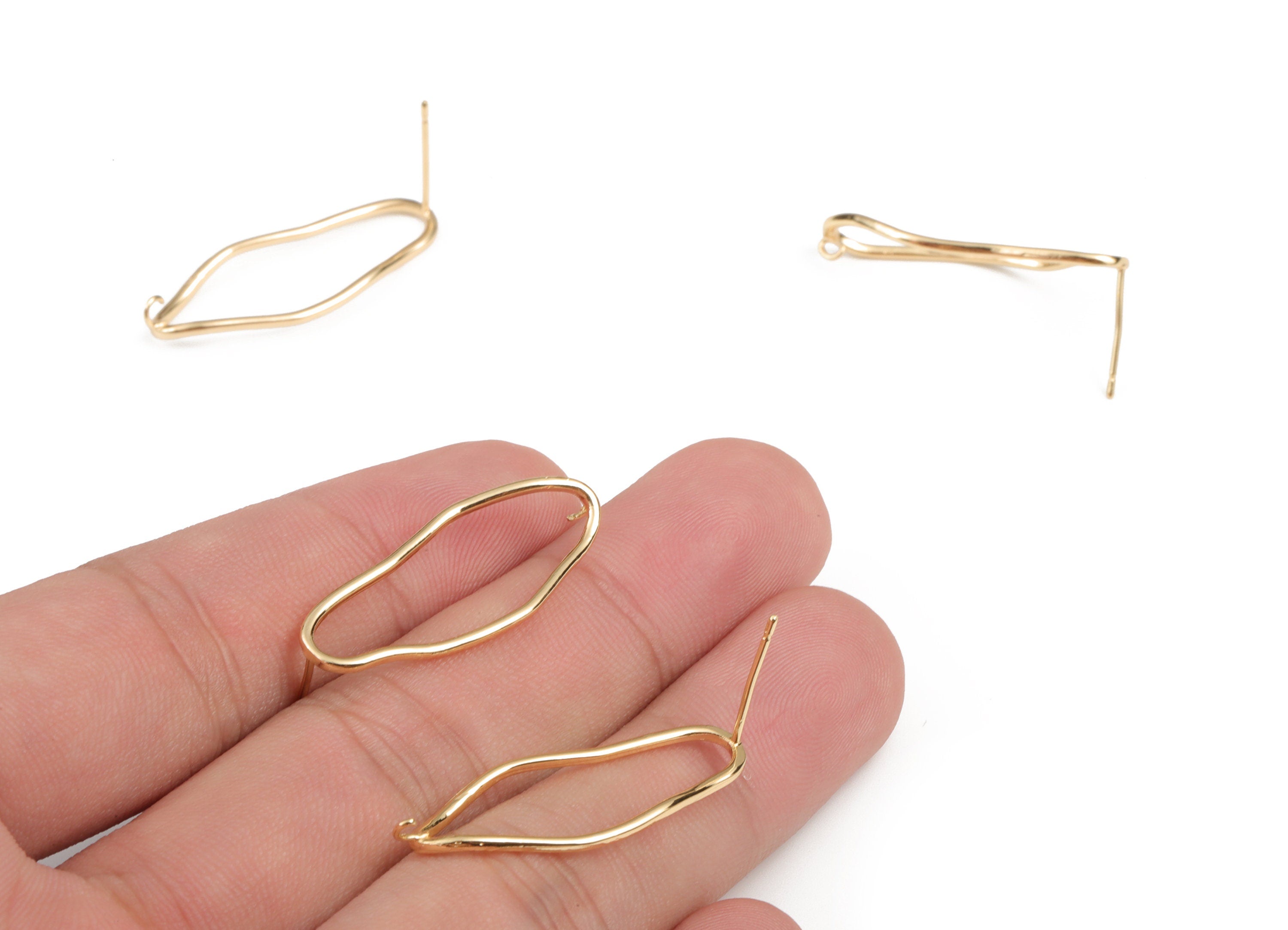 Brass Geometry Earring Post - Gold Geometry Earring Stud - 18K Real Gold Plated Brass - Stainless Steel Stud - 31.45x12.47x1.52mm - RGP3803 - DOMEDBAZAAR