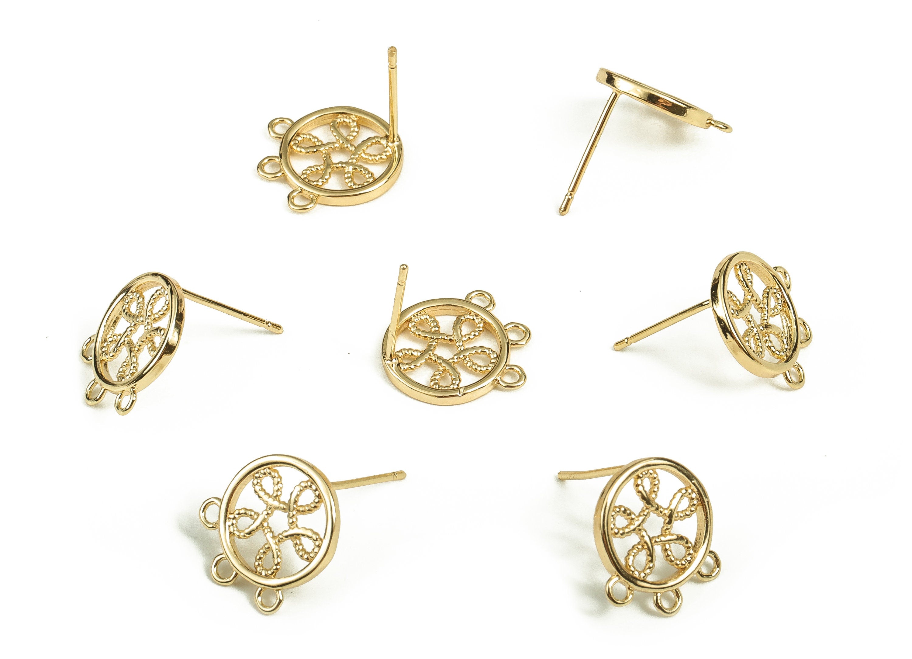 Brass Round Earring Post - Gold Symbol Earring Stud - 18K Real Gold Plated Brass - Stainless Steel Stud - 13.44x11.67x1.47mm - RGP3807 - DOMEDBAZAAR