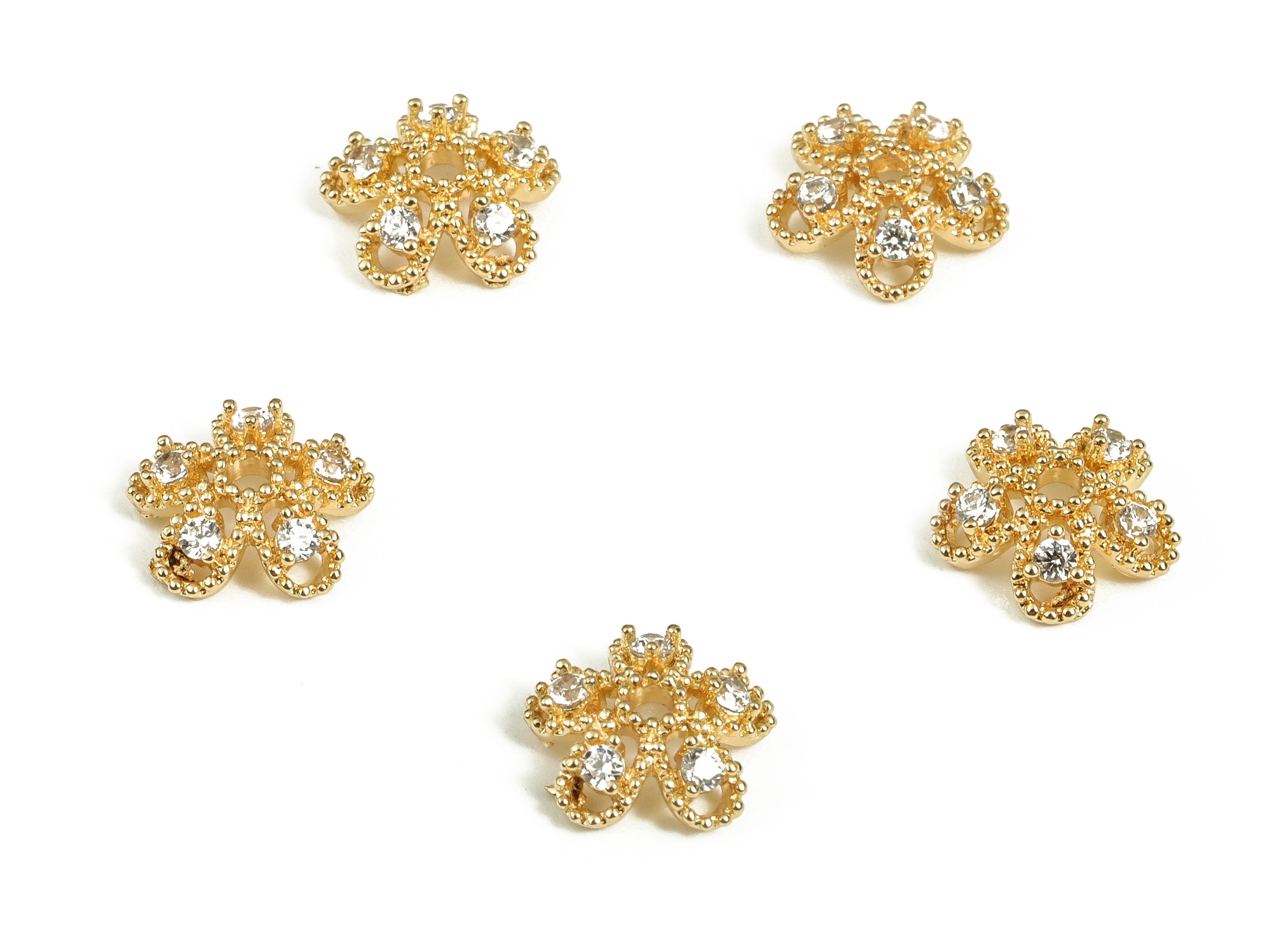 Flower Bead End Caps With Zircons - Spacer Bead Caps - 18K Gold Plated Brass Bracelet Beads Cap – Jewelry Supplies - 8.3x8.3x2.9mm – RGP3870 - DOMEDBAZAAR