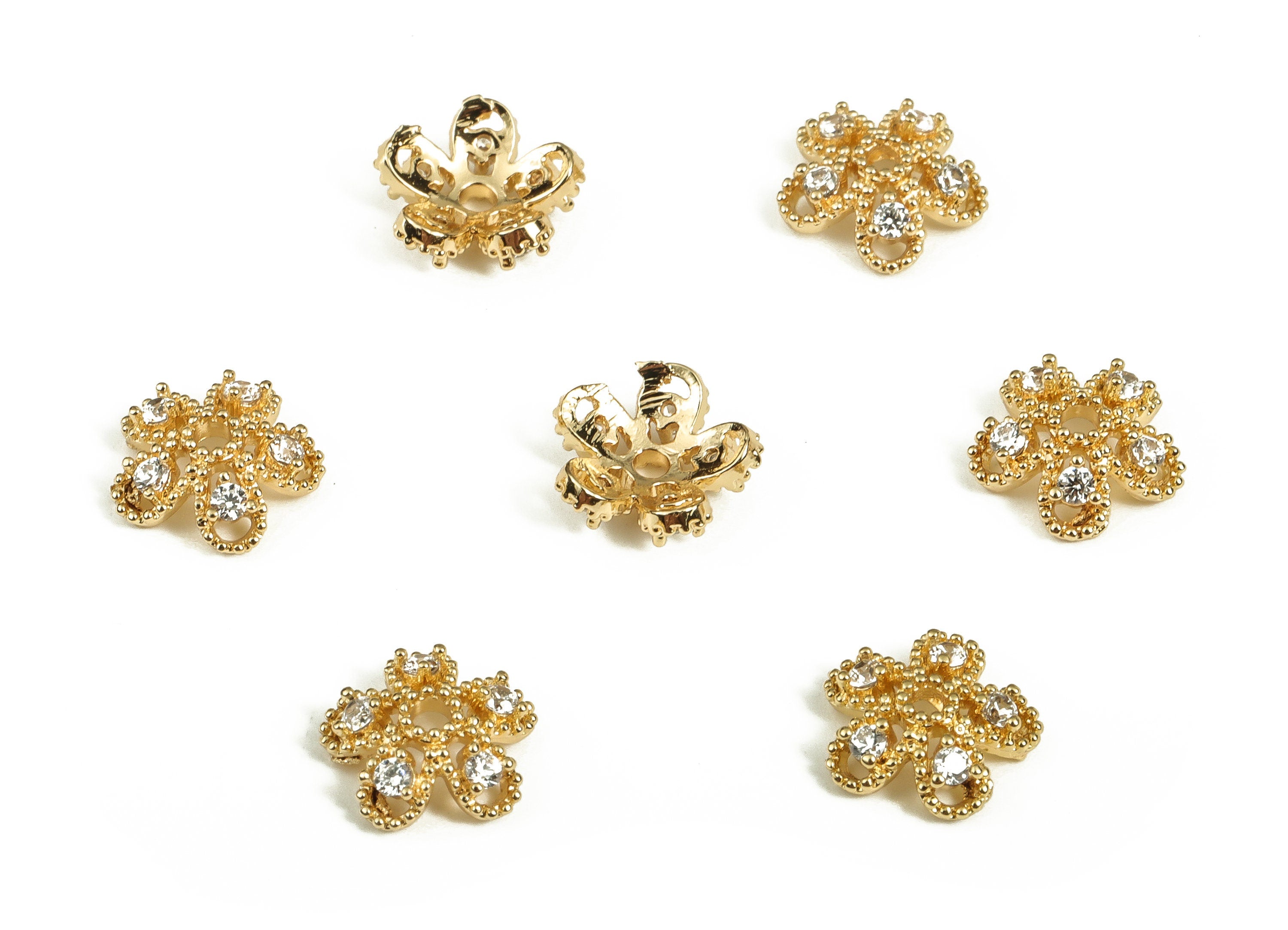 Flower Bead End Caps With Zircons - Spacer Bead Caps - 18K Gold Plated Brass Bracelet Beads Cap – Jewelry Supplies - 8.3x8.3x2.9mm – RGP3870 - DOMEDBAZAAR