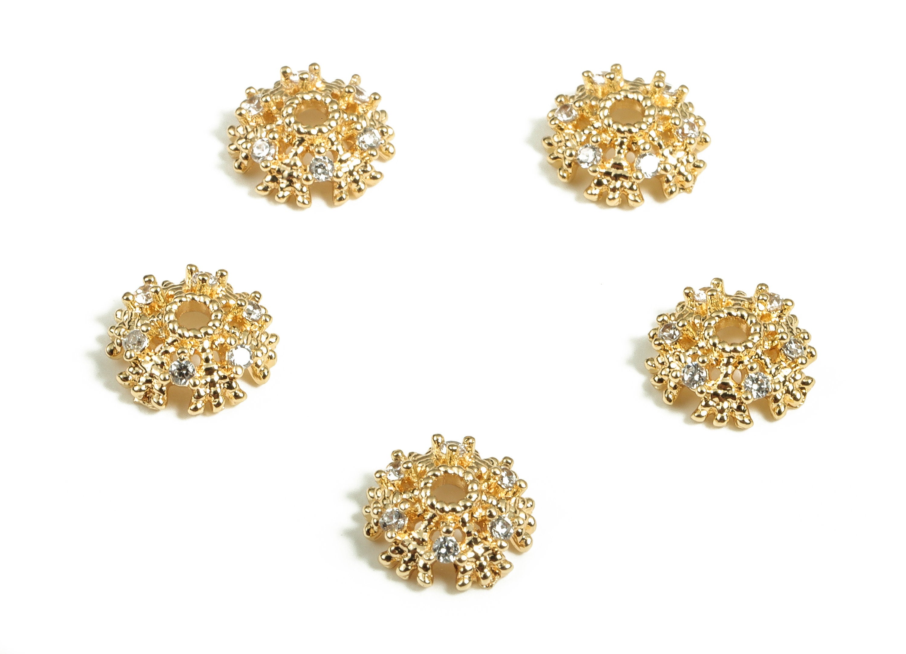 Flower Bead End Caps With Zircons - Spacer Bead Caps - 18K Gold Plated Brass Bracelet Beads Cap – Jewelry Supplies - 7.3x7.3x2.6mm – RGP3873 - DOMEDBAZAAR