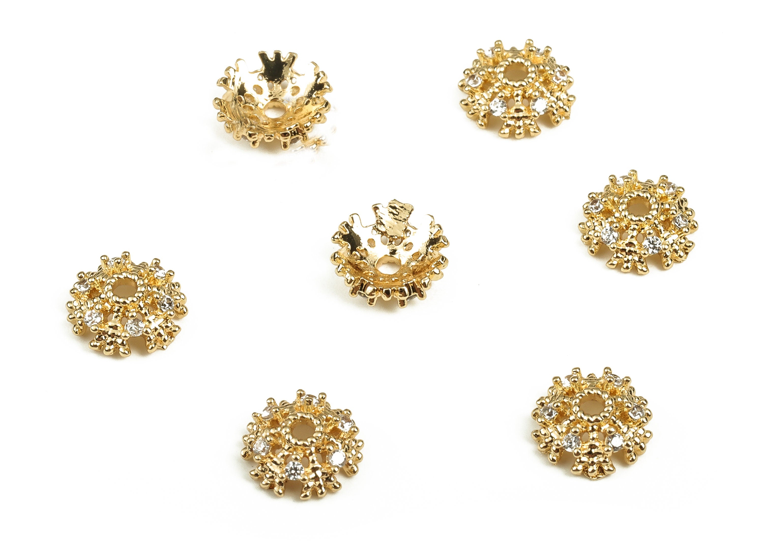 Flower Bead End Caps With Zircons - Spacer Bead Caps - 18K Gold Plated Brass Bracelet Beads Cap – Jewelry Supplies - 7.3x7.3x2.6mm – RGP3873 - DOMEDBAZAAR