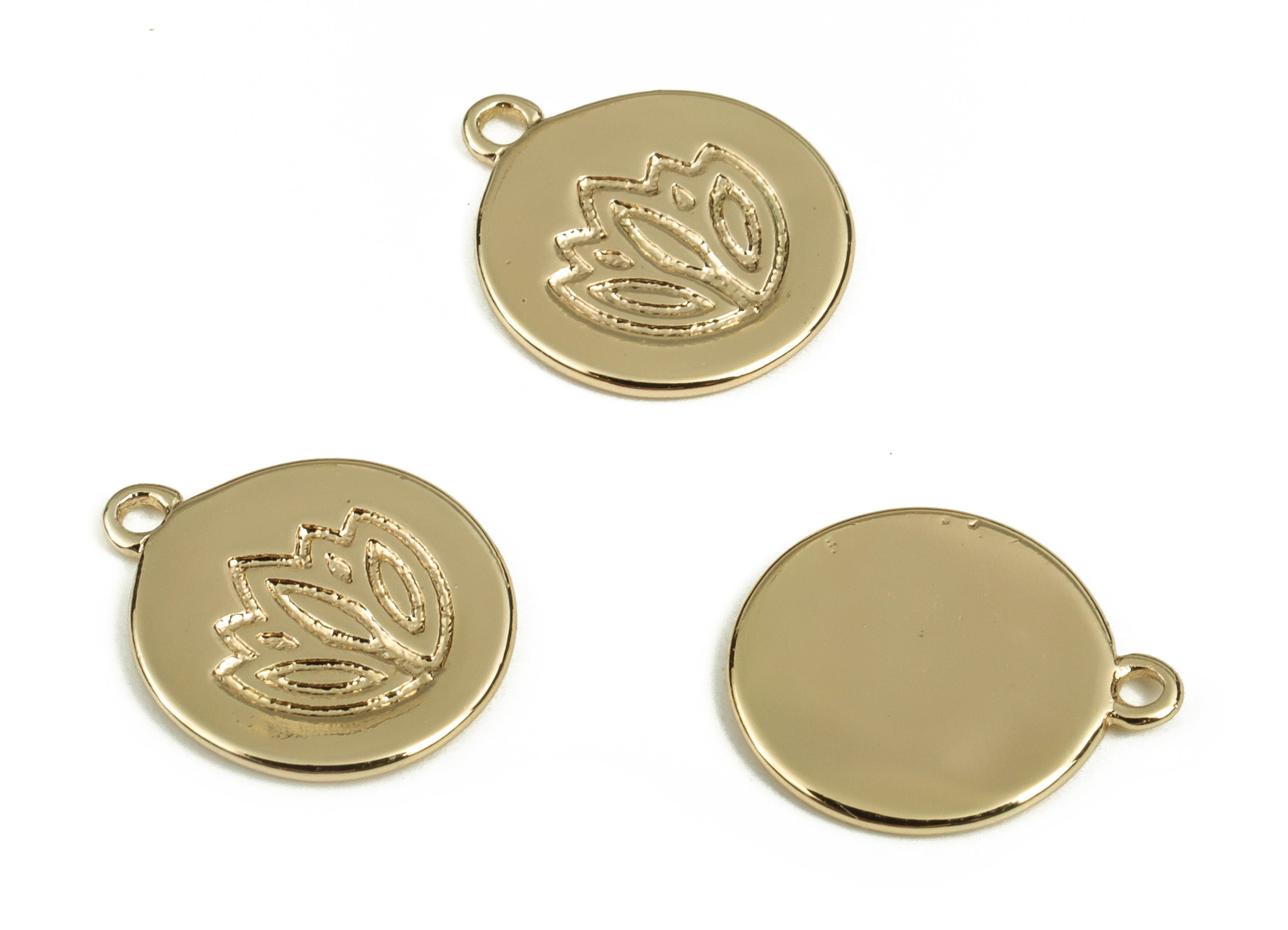 Brass Round Earring Charms - Gold Flower Pendant - 18K Real Gold Plated Brass - Jewelry Making Supplies - 11.19x9.76x0.7mm - RGP3885 - DOMEDBAZAAR