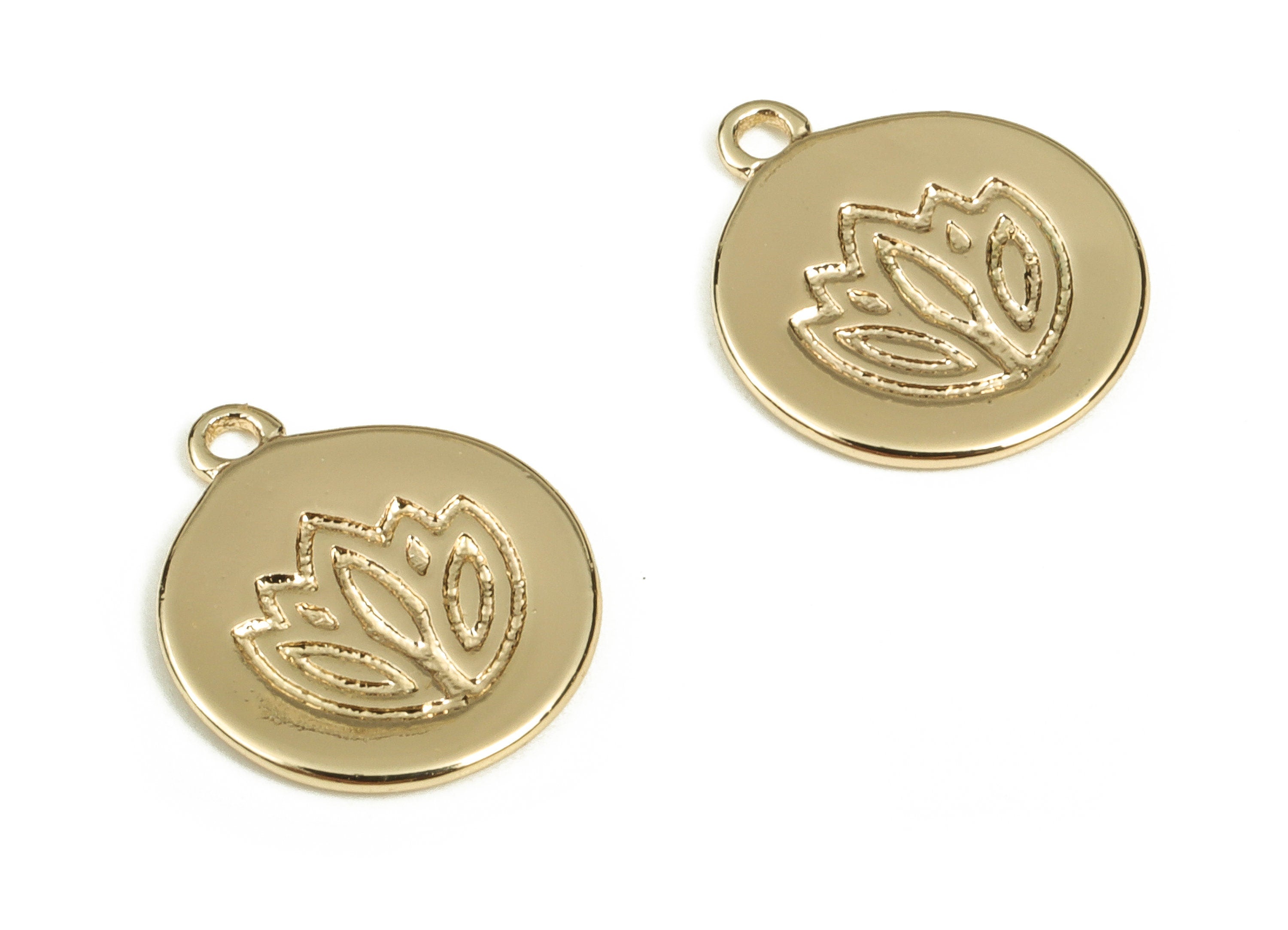 Brass Round Earring Charms - Gold Flower Pendant - 18K Real Gold Plated Brass - Jewelry Making Supplies - 11.19x9.76x0.7mm - RGP3885 - DOMEDBAZAAR