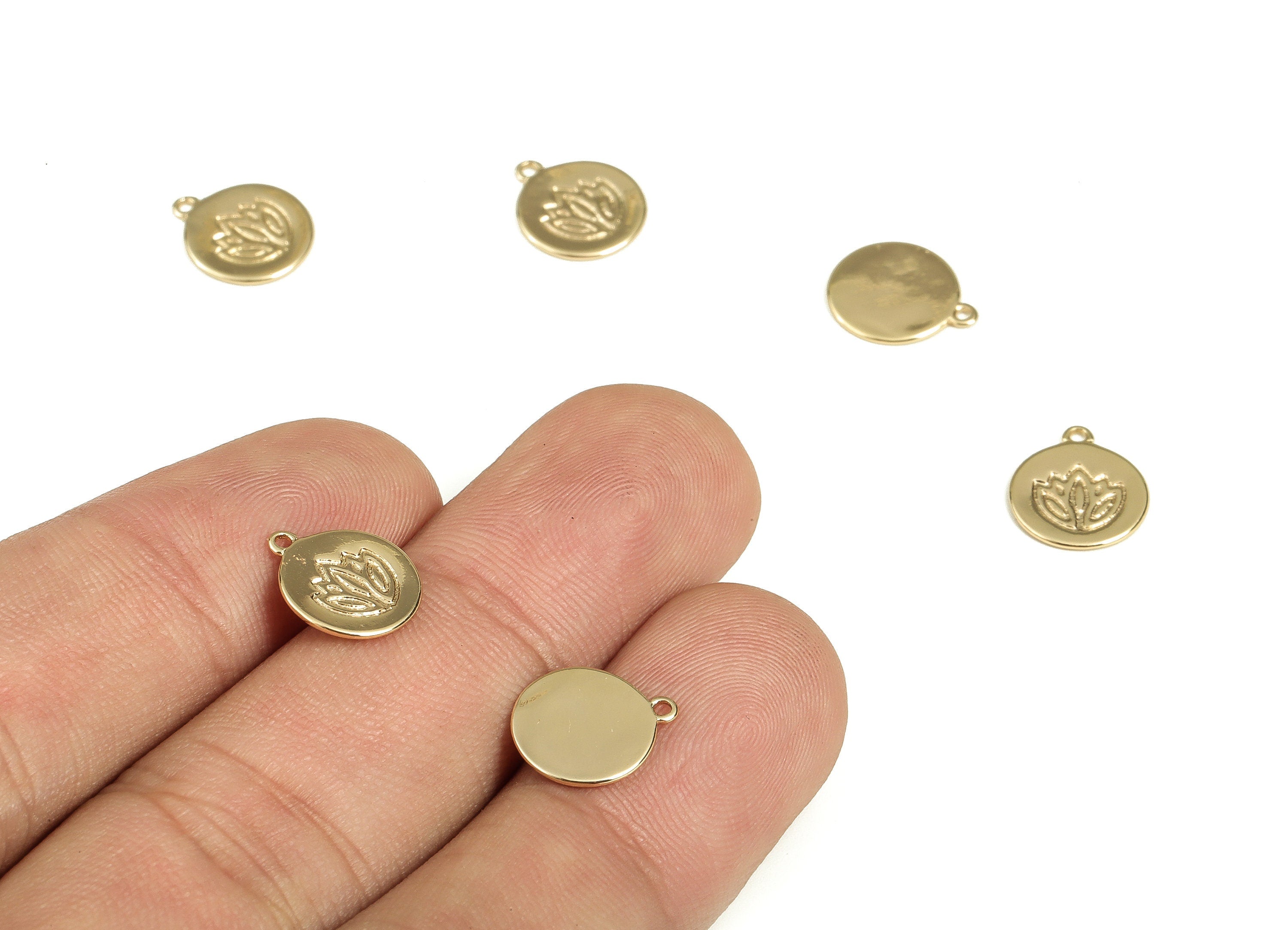 Brass Round Earring Charms - Gold Flower Pendant - 18K Real Gold Plated Brass - Jewelry Making Supplies - 11.19x9.76x0.7mm - RGP3885 - DOMEDBAZAAR