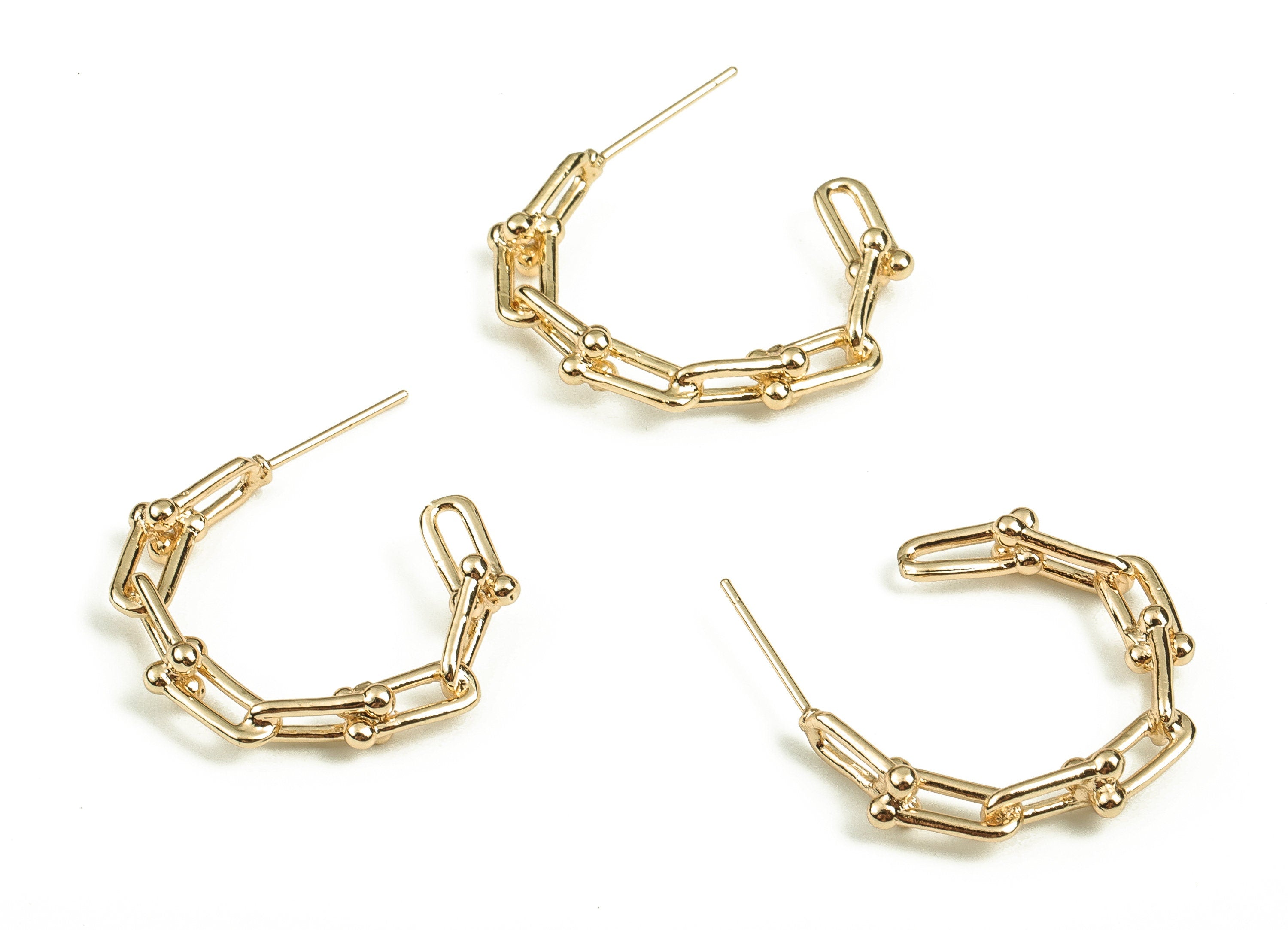 Brass C Earring Post - Gold C Earring Stud - 18K Real Gold Plated Brass - Stainless Steel Stud - Jewelry Supplies - 25.65x24x5.1mm - RGP3881 - DOMEDBAZAAR