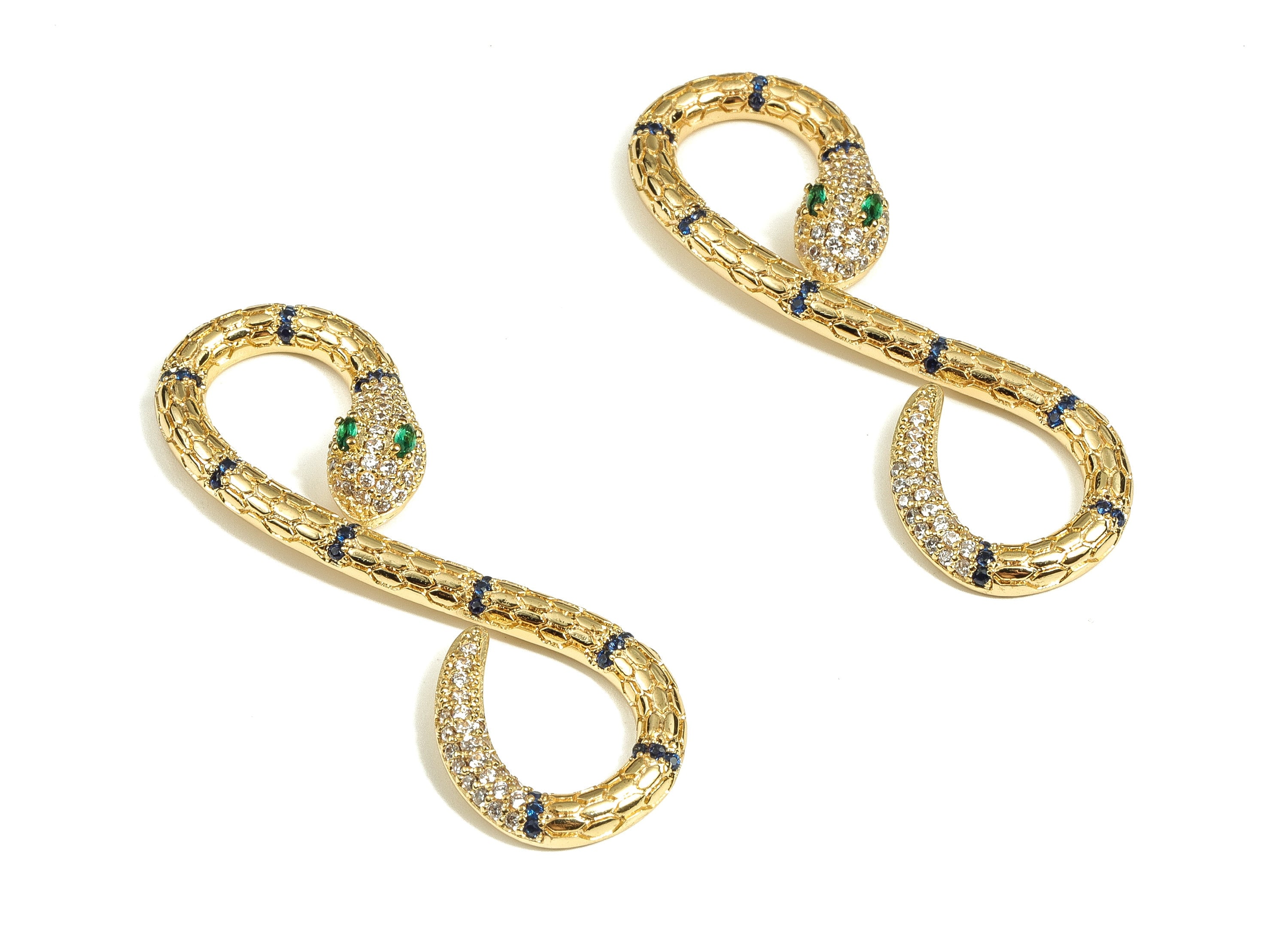 Brass Snake Earring Connector With Zircons - Gold Snake Charms - 18K Real Gold Plated Brass - Jewelry Supplies - 51.8x17x4.9mm - RGP3868 - DOMEDBAZAAR