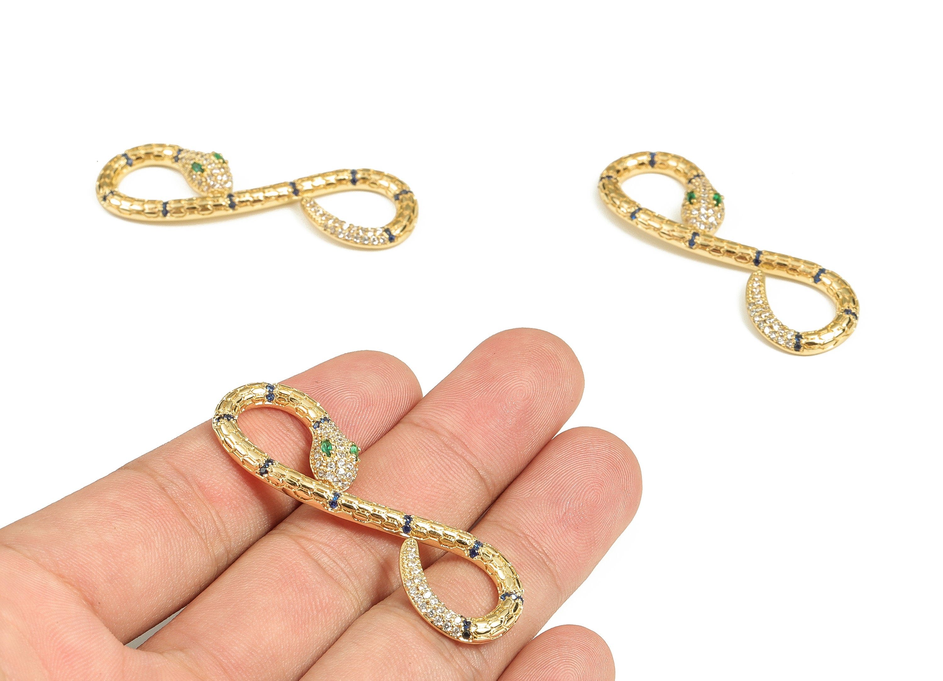 Brass Snake Earring Connector With Zircons - Gold Snake Charms - 18K Real Gold Plated Brass - Jewelry Supplies - 51.8x17x4.9mm - RGP3868 - DOMEDBAZAAR