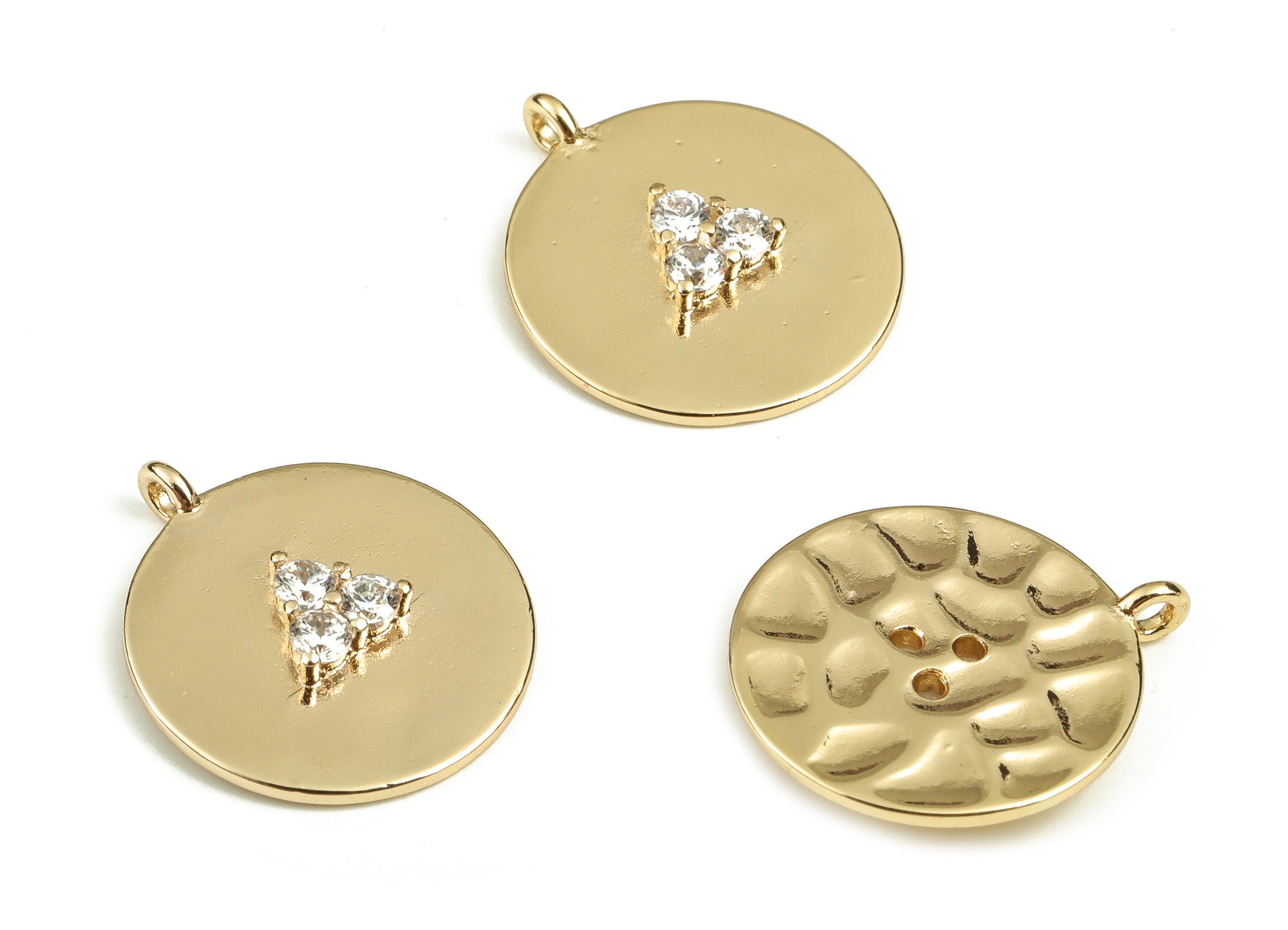 Brass Round Earring Charms With Zircons - Gold Triangle Pendant - 18K Real Gold Plated Brass - Jewelry Supplies - 17.28x14.8x2.5mm - RGP3883 - DOMEDBAZAAR