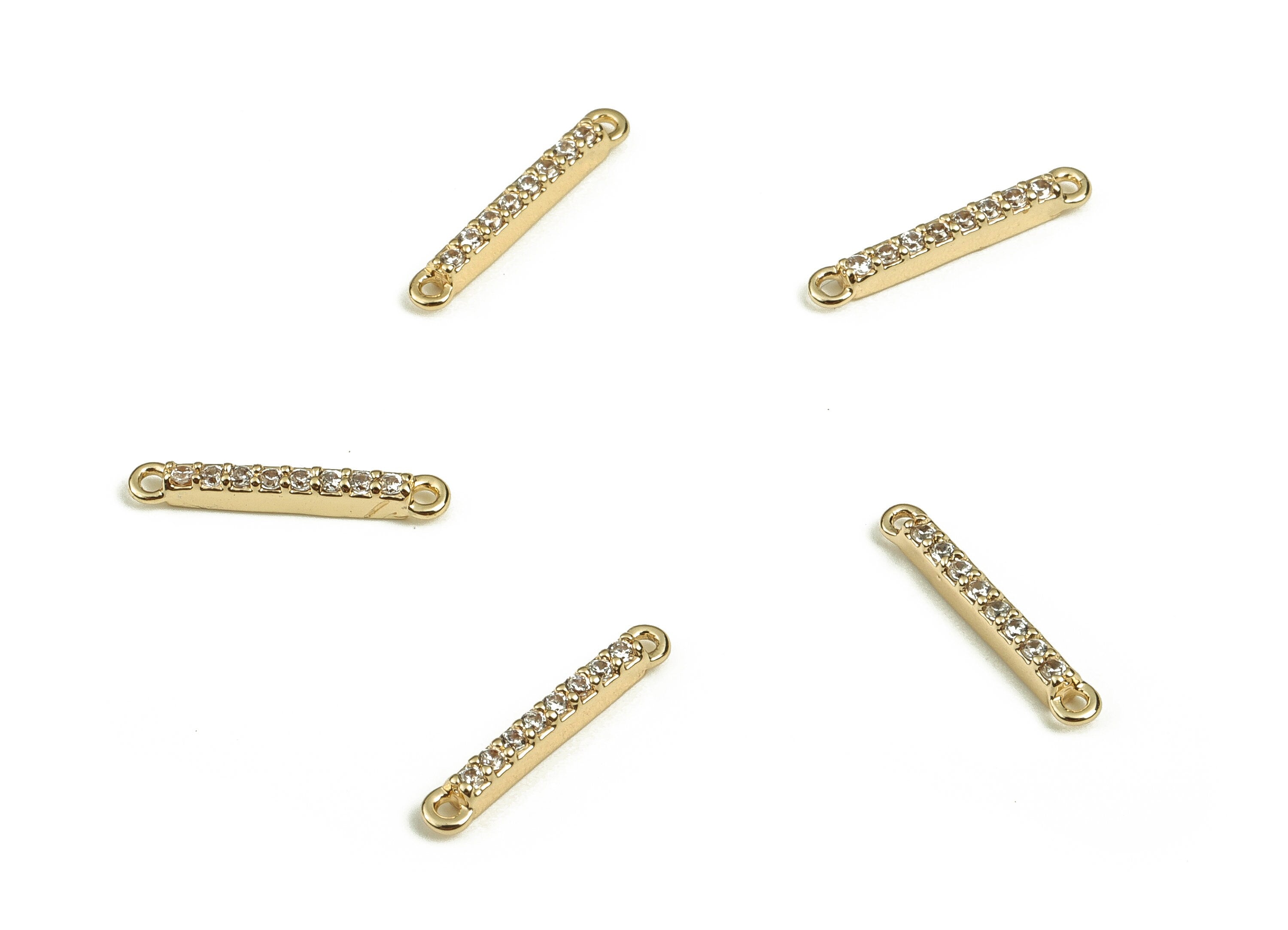 Brass Strip Earring Connector With Zircons - Gold Strip Pendant - 18K Real Gold Plated Brass - Jewelry Supplies - 12.94x1.98x1.4mm - RGP3888 - DOMEDBAZAAR