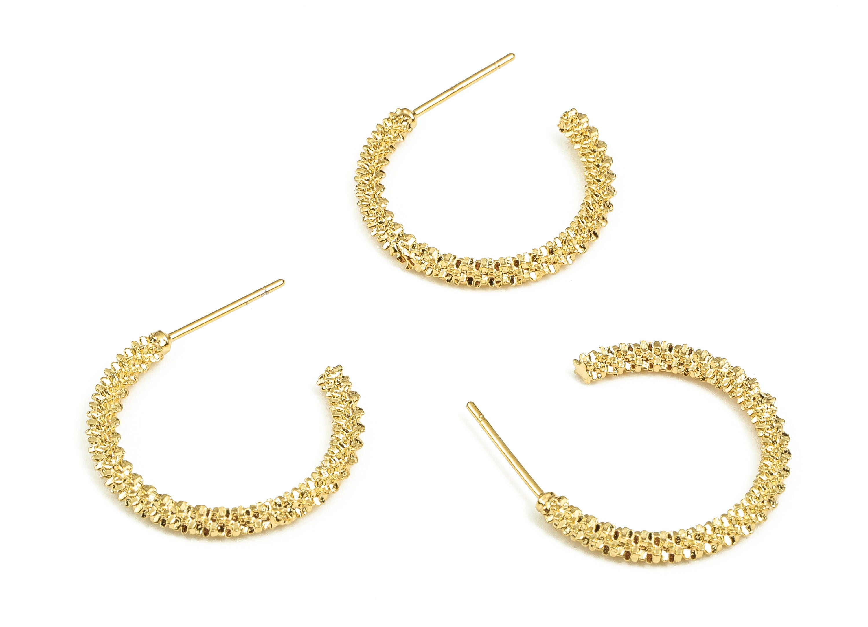 Brass Texture C Earring Post - Gold C Earring Stud - 18K Real Gold Plated Brass - Stainless Steel Stud - 21.81x20.62x2.68mm - RGP3877 - DOMEDBAZAAR