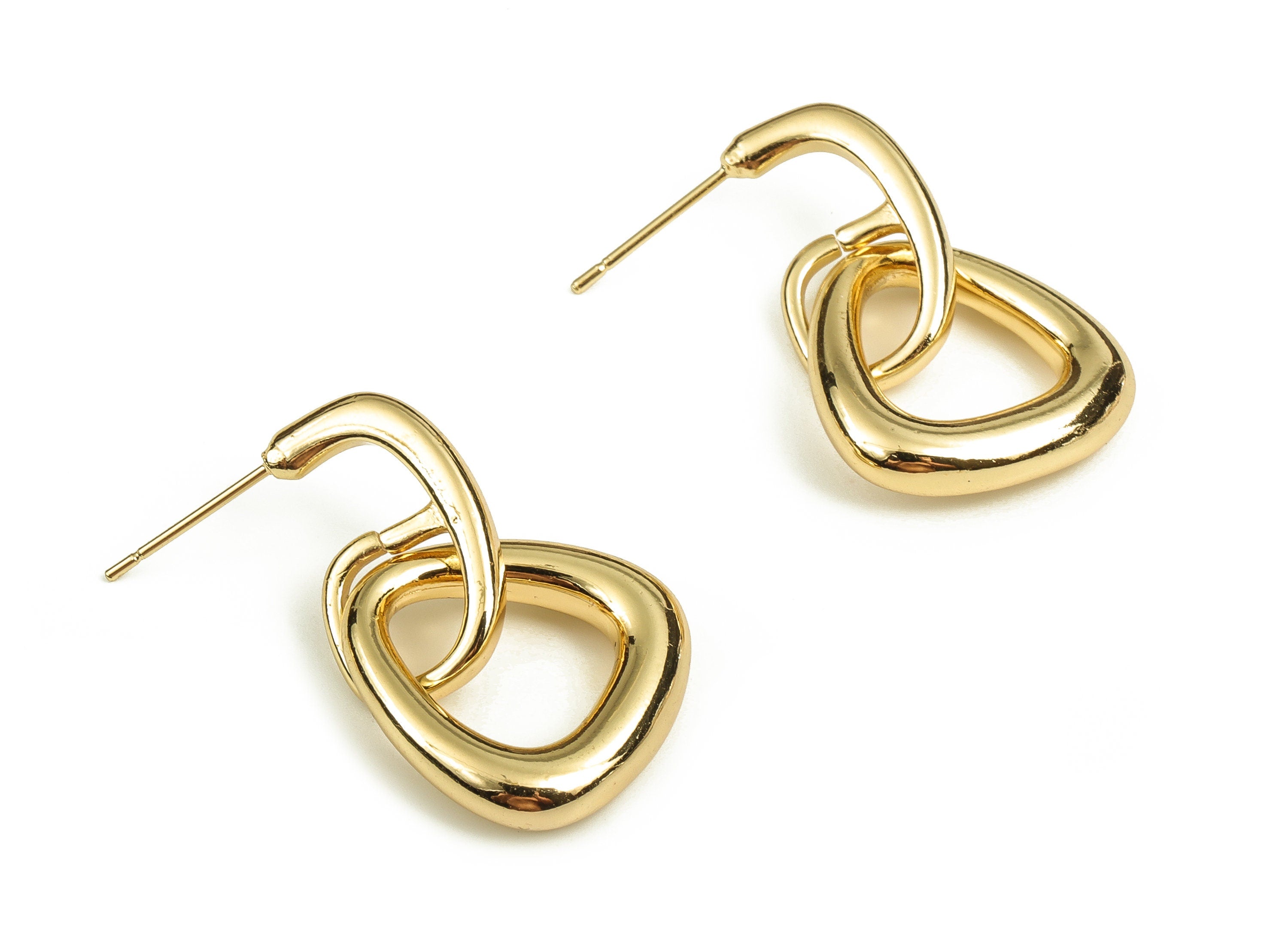 Brass Number 6 Earring Post - Gold Triangle Earring Stud - 18K Real Gold Plated Brass - Stainless Steel Stud - 33.83x19.44x4.15mm - RGP3882 - DOMEDBAZAAR