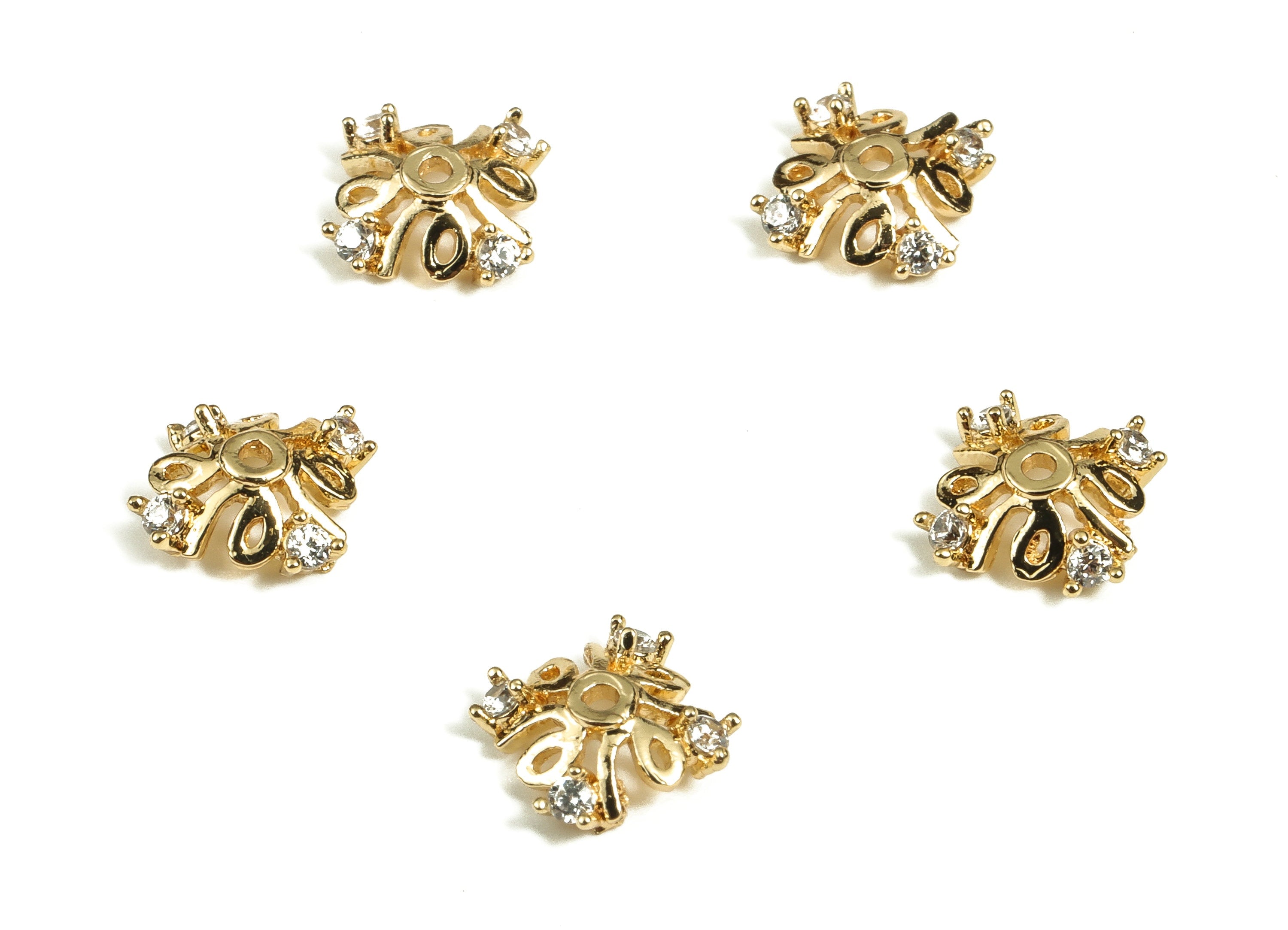 Flower Bead End Caps With Zircons - Spacer Bead Caps - 18K Gold Plated Brass Bracelet Beads Cap – Jewelry Supplies - 8.5x8.5x2.4mm – RGP3880 - DOMEDBAZAAR