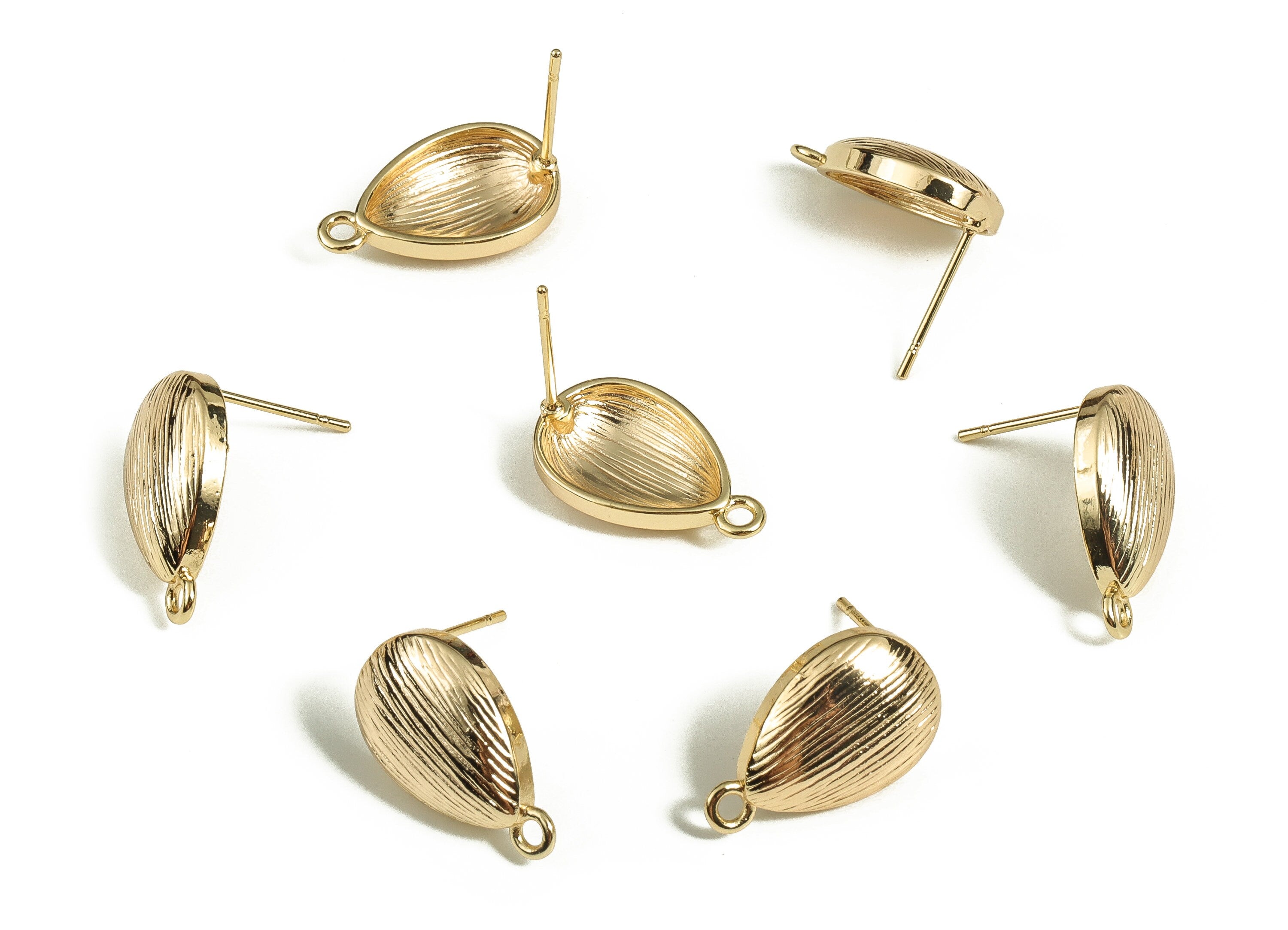 Brass Texture Shell Earring Post - Gold Shell Earring Stud - 18K Real Gold Plated Brass - Stainless Steel Stud - 18.21x10.88x3.9mm - RGP3812 - DOMEDBAZAAR