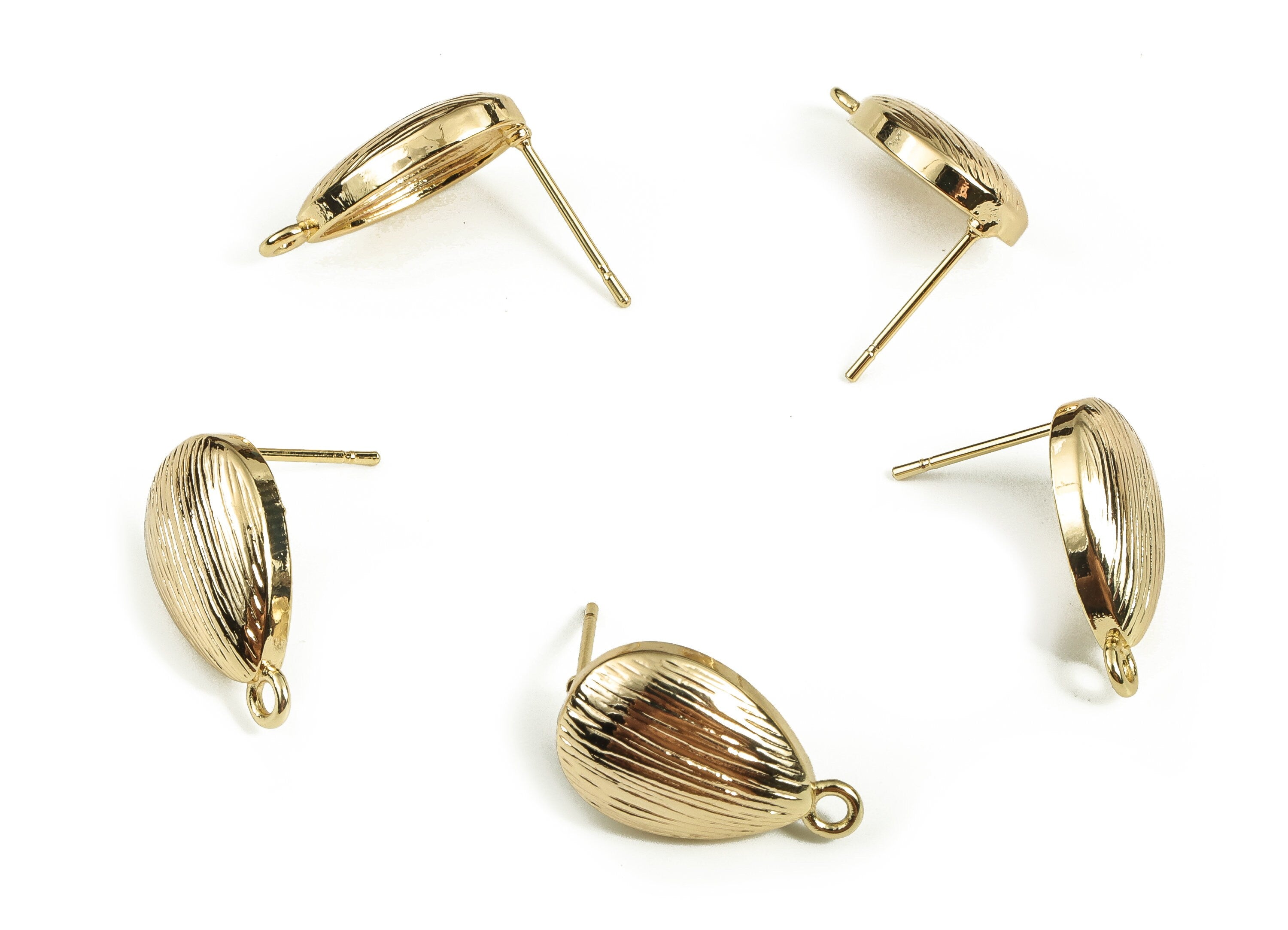 Brass Texture Shell Earring Post - Gold Shell Earring Stud - 18K Real Gold Plated Brass - Stainless Steel Stud - 18.21x10.88x3.9mm - RGP3812 - DOMEDBAZAAR