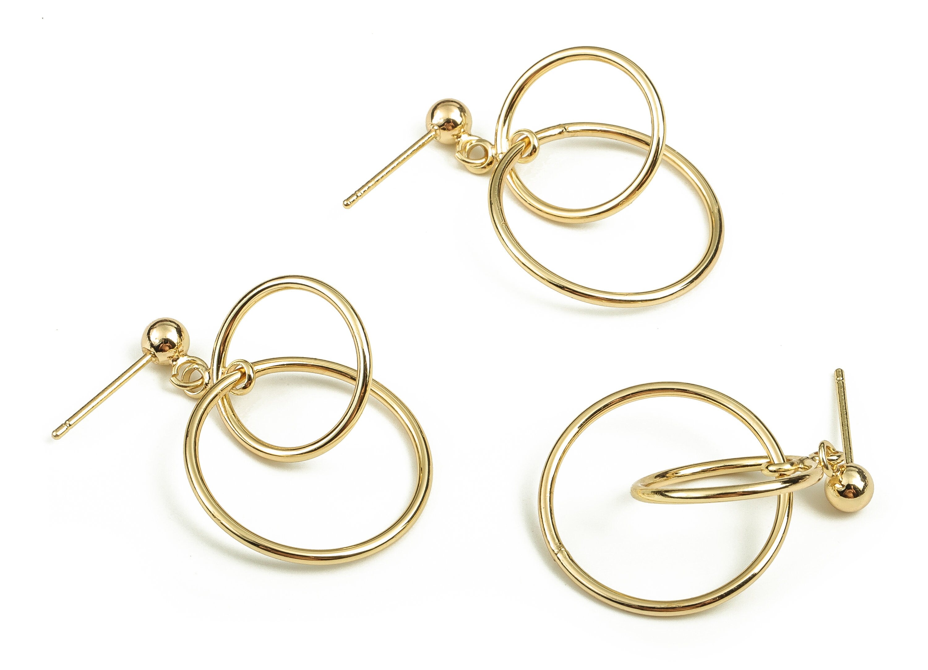 Brass Hoop Earing Round Loop  -  Brass Hoop Earring Stud - 18K Real Gold Plated Brass - Jewelry Supplies  -  28.87x19.81x2.07mm -  RGP3681 - DOMEDBAZAAR