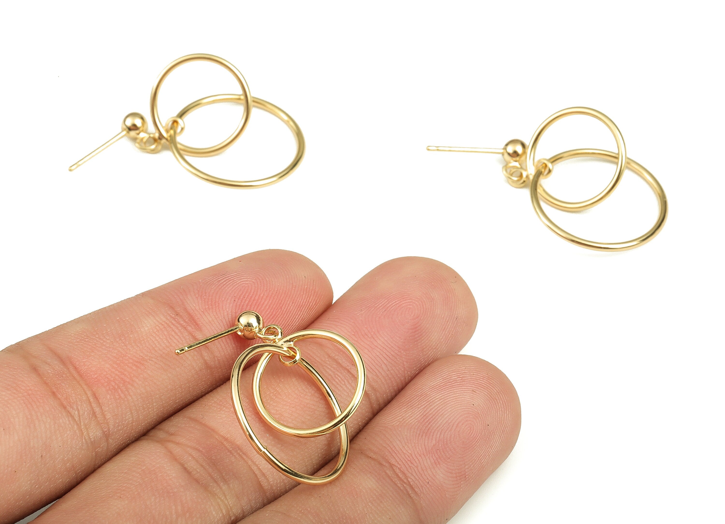 Brass Hoop Earing Round Loop  -  Brass Hoop Earring Stud - 18K Real Gold Plated Brass - Jewelry Supplies  -  28.87x19.81x2.07mm -  RGP3681 - DOMEDBAZAAR