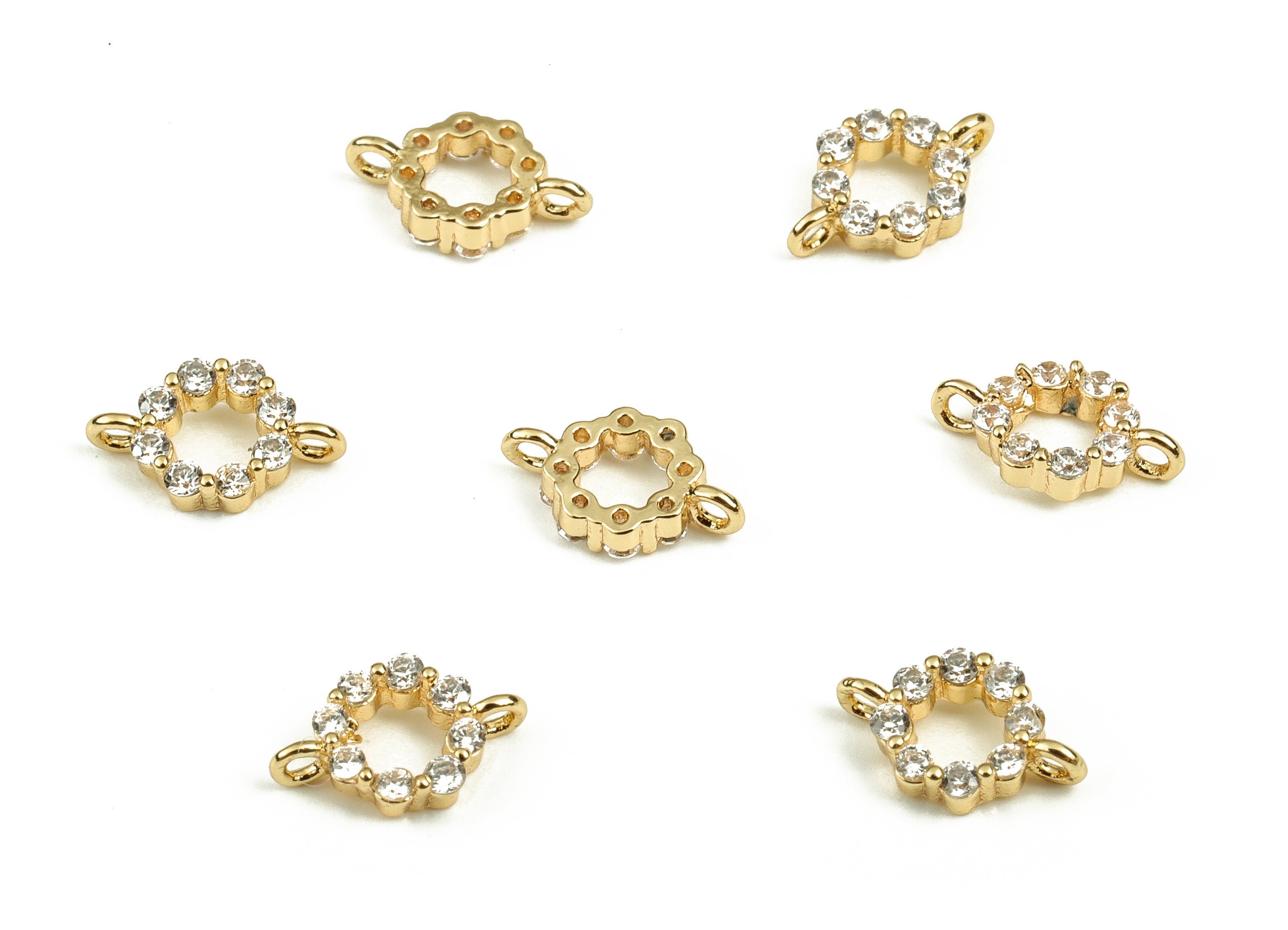 Brass Round Earring Connector With Zircons - Gold Flower Charms - 18K Real Gold Plated Brass - Jewelry Supplies - 8.68x5.8x1.94mm - RGP3884 - DOMEDBAZAAR