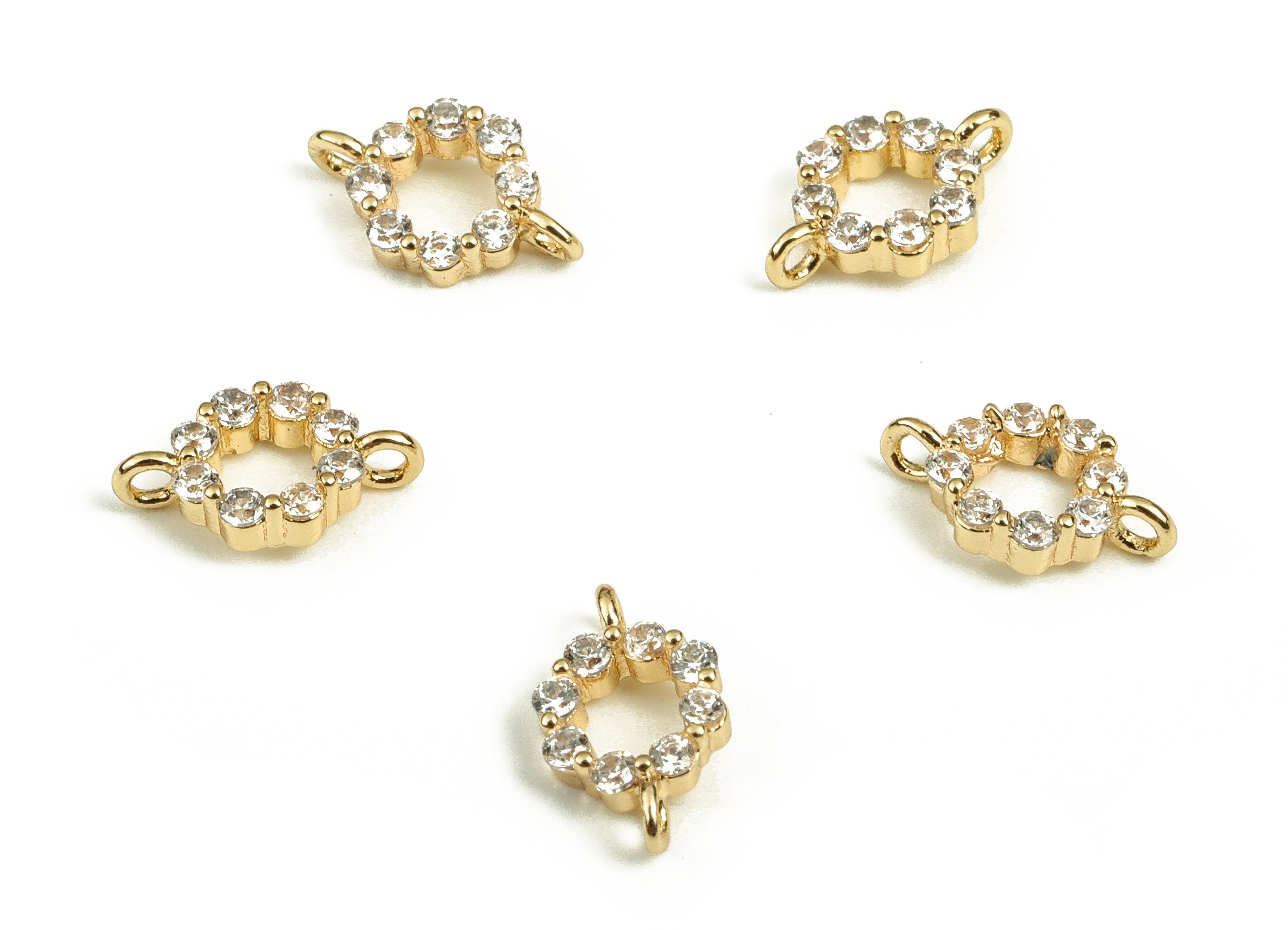 Brass Round Earring Connector With Zircons - Gold Flower Charms - 18K Real Gold Plated Brass - Jewelry Supplies - 8.68x5.8x1.94mm - RGP3884 - DOMEDBAZAAR