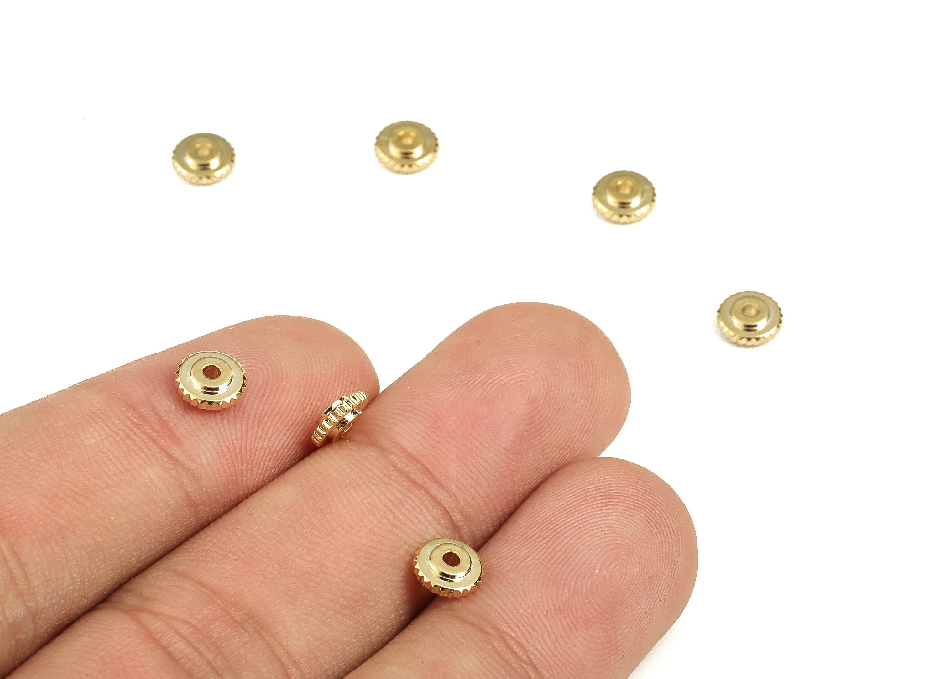Brass Tiny Round Spacer Beads – Dice Beads – Cube Circle Beads - 18K Gold Plated Brass Beads – Jewelry Supplies - 5.94x5.94x2.17mm - RGP3875 - DOMEDBAZAAR