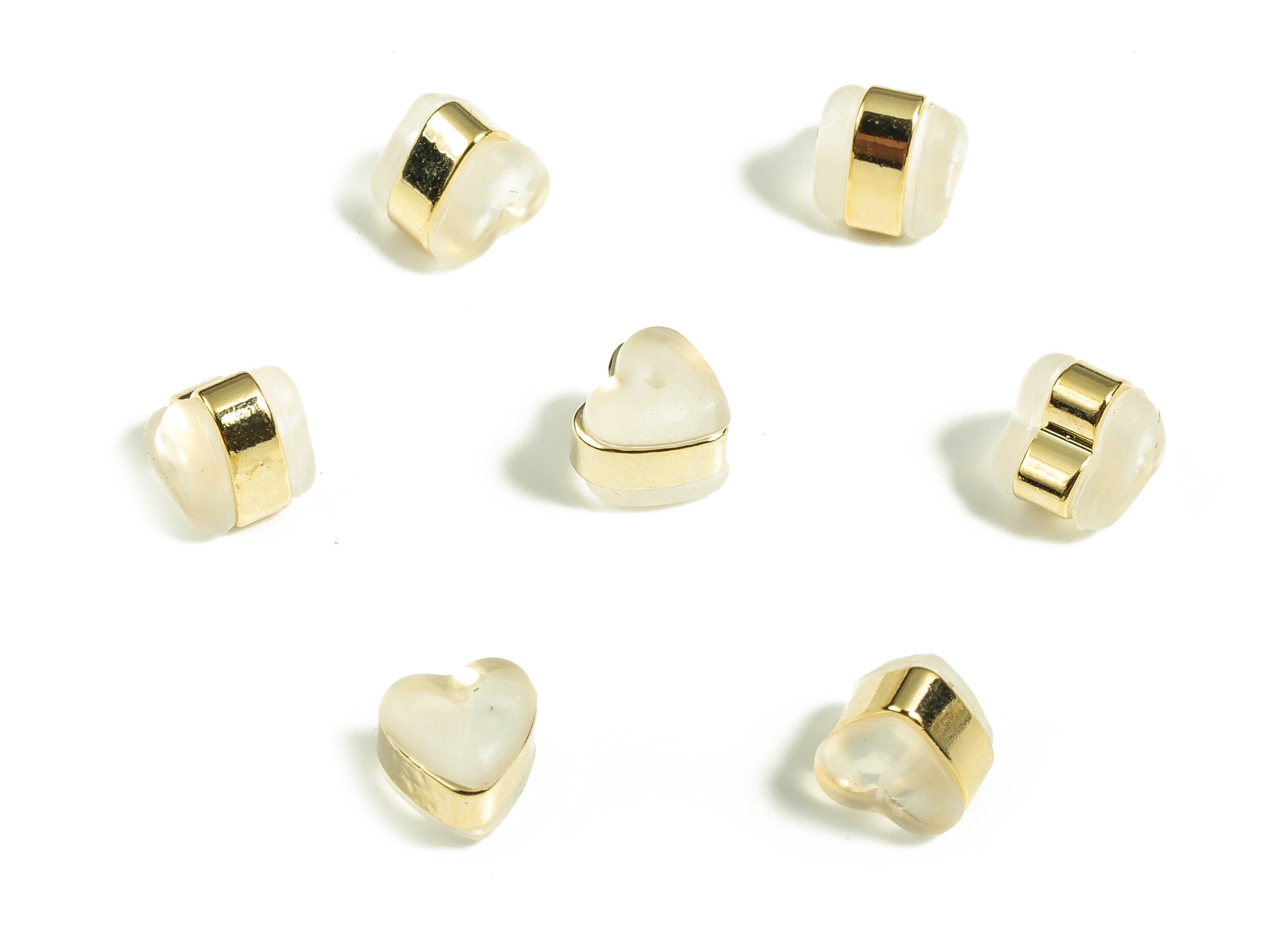 Brass Heart Rubber Earring Plastic - Gold Heart Rubber Earring Stopper - 18K Real Gold Plated Brass - 6.01x6.27x5.62mm - RGP3889 - DOMEDBAZAAR