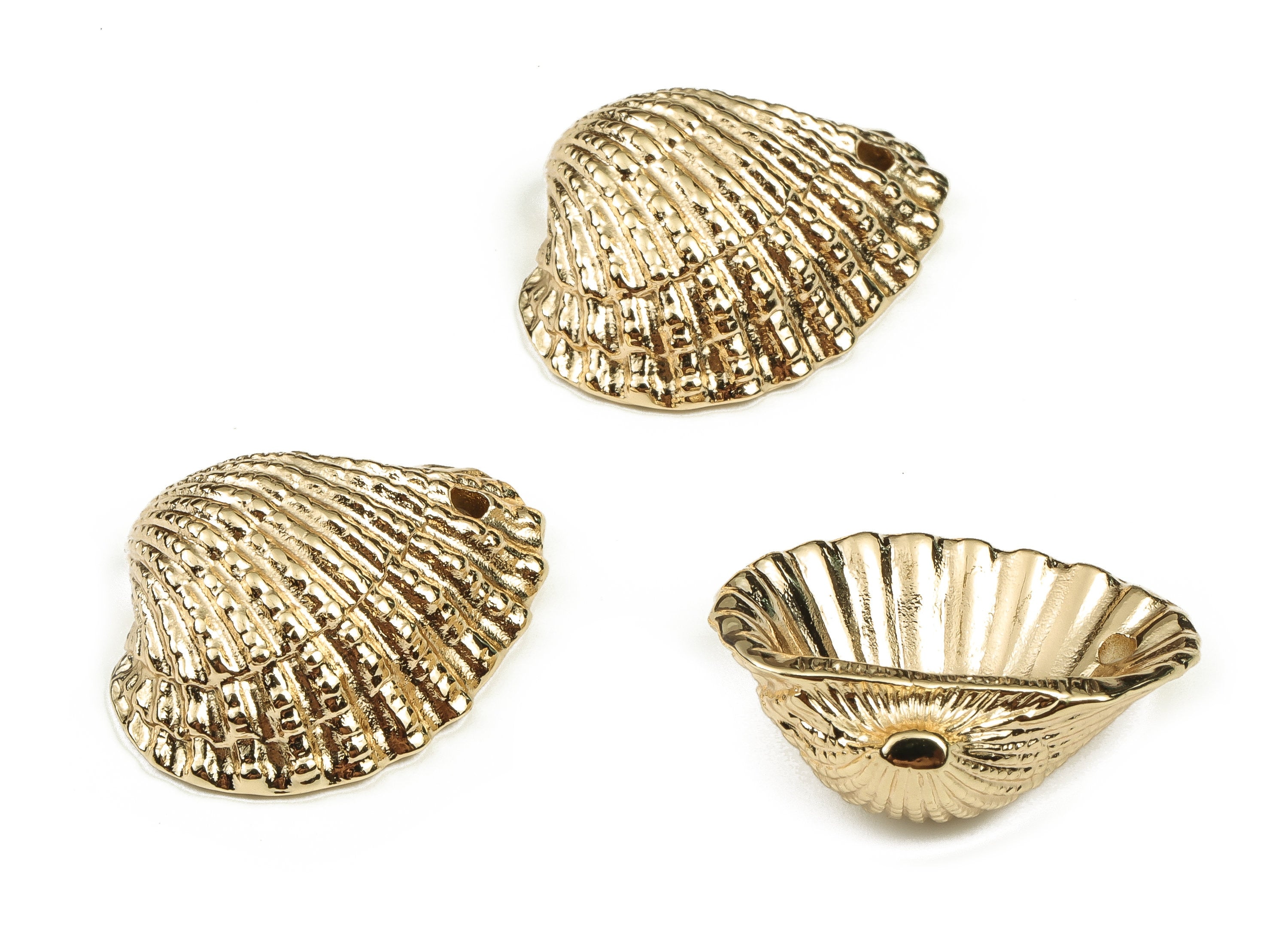 Brass Shell Earring Charms – Gold Shell Pendant - 18K Real Gold Plated Brass - Jewelry Making Supplies - 22.47x16.57x7.78mm - RGP3547 - DOMEDBAZAAR