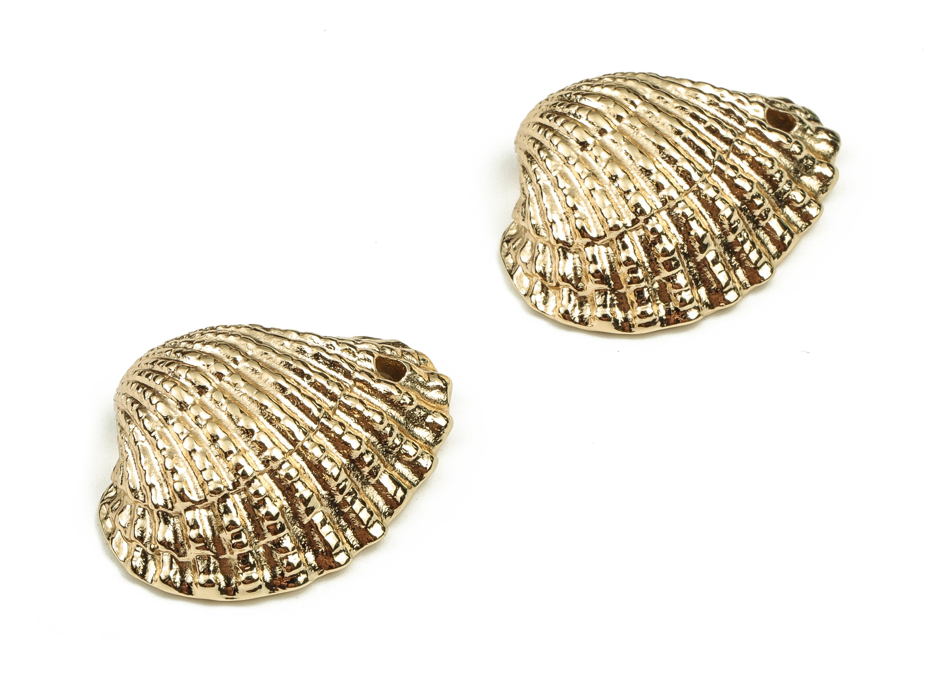 Brass Shell Earring Charms – Gold Shell Pendant - 18K Real Gold Plated Brass - Jewelry Making Supplies - 22.47x16.57x7.78mm - RGP3547 - DOMEDBAZAAR