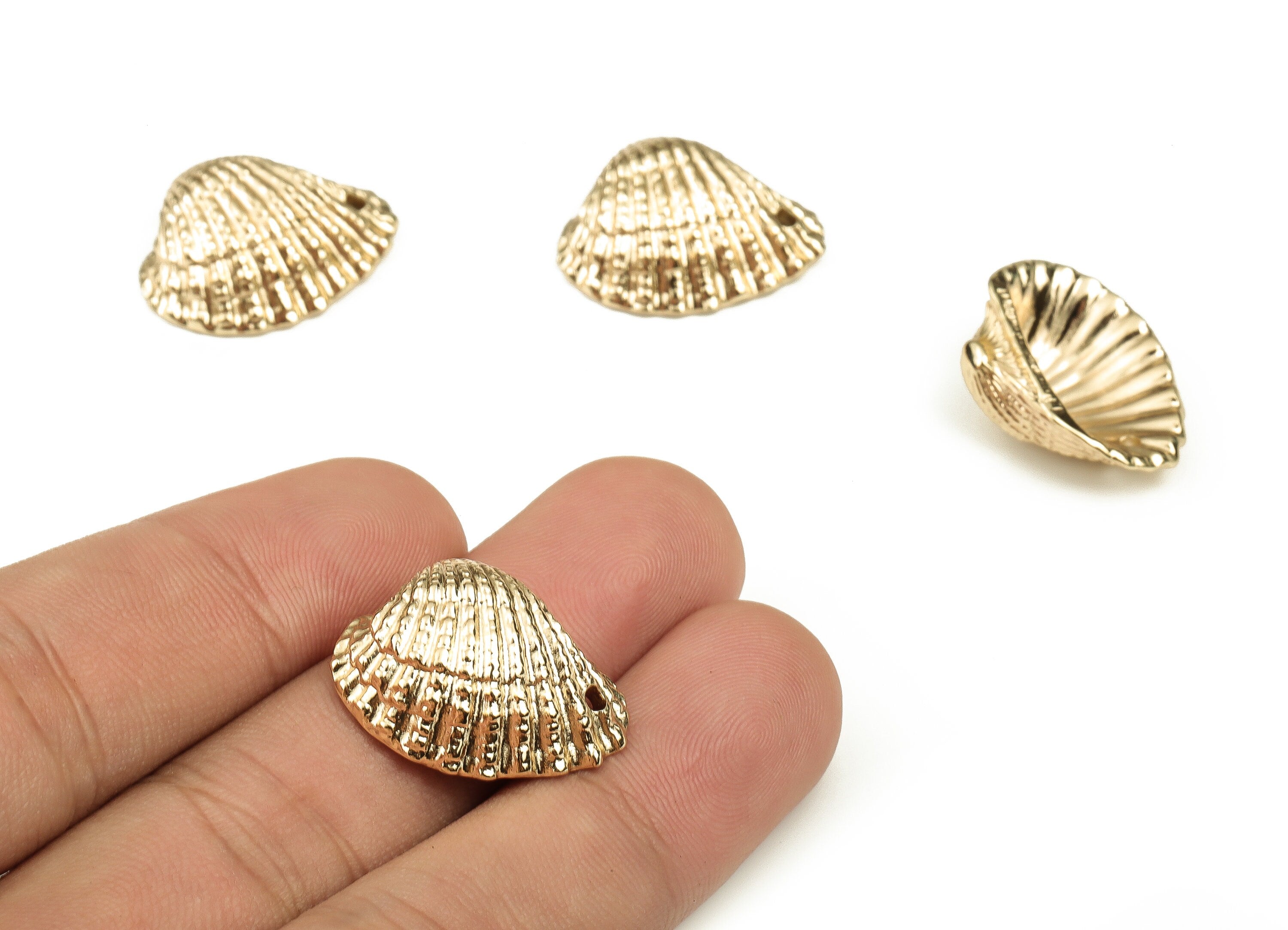Brass Shell Earring Charms – Gold Shell Pendant - 18K Real Gold Plated Brass - Jewelry Making Supplies - 22.47x16.57x7.78mm - RGP3547 - DOMEDBAZAAR