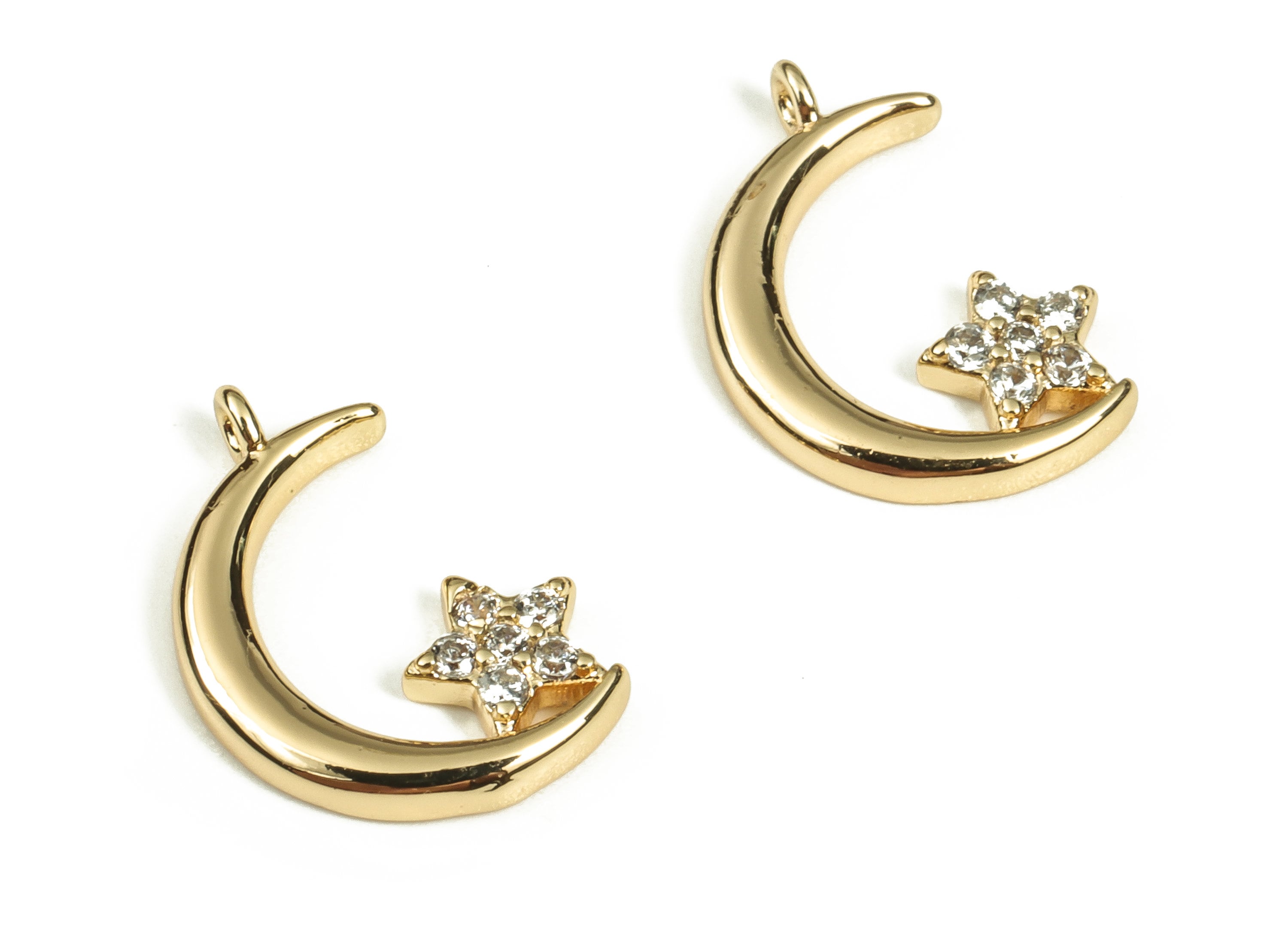 Brass Crescent Earring Charms With Zircons - Gold Moon Pendant - 18K Real Gold Plated Brass - Jewelry Supplies - 13x8.7x1.6mm - RGP3480 - DOMEDBAZAAR
