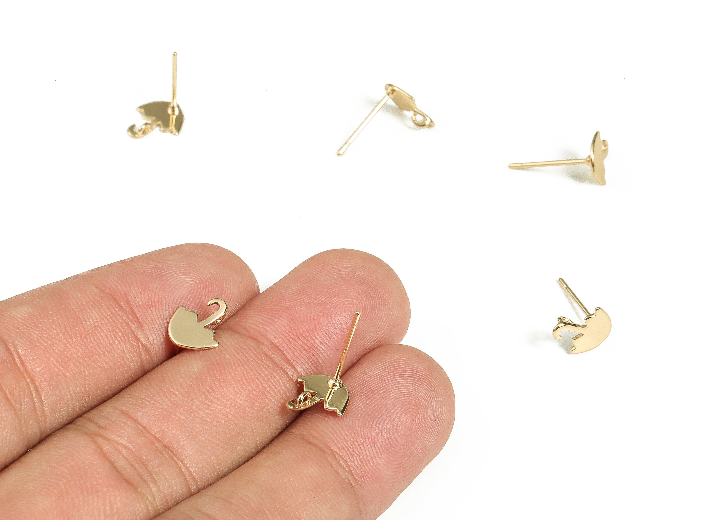 Brass Umbrella Earring Post - Gold Umbrella Earring Stud - 18K Real Gold Plated Brass - Stainless Steel Stud - 9.1x7.8x0.66mm  -  RGP3519 - DOMEDBAZAAR