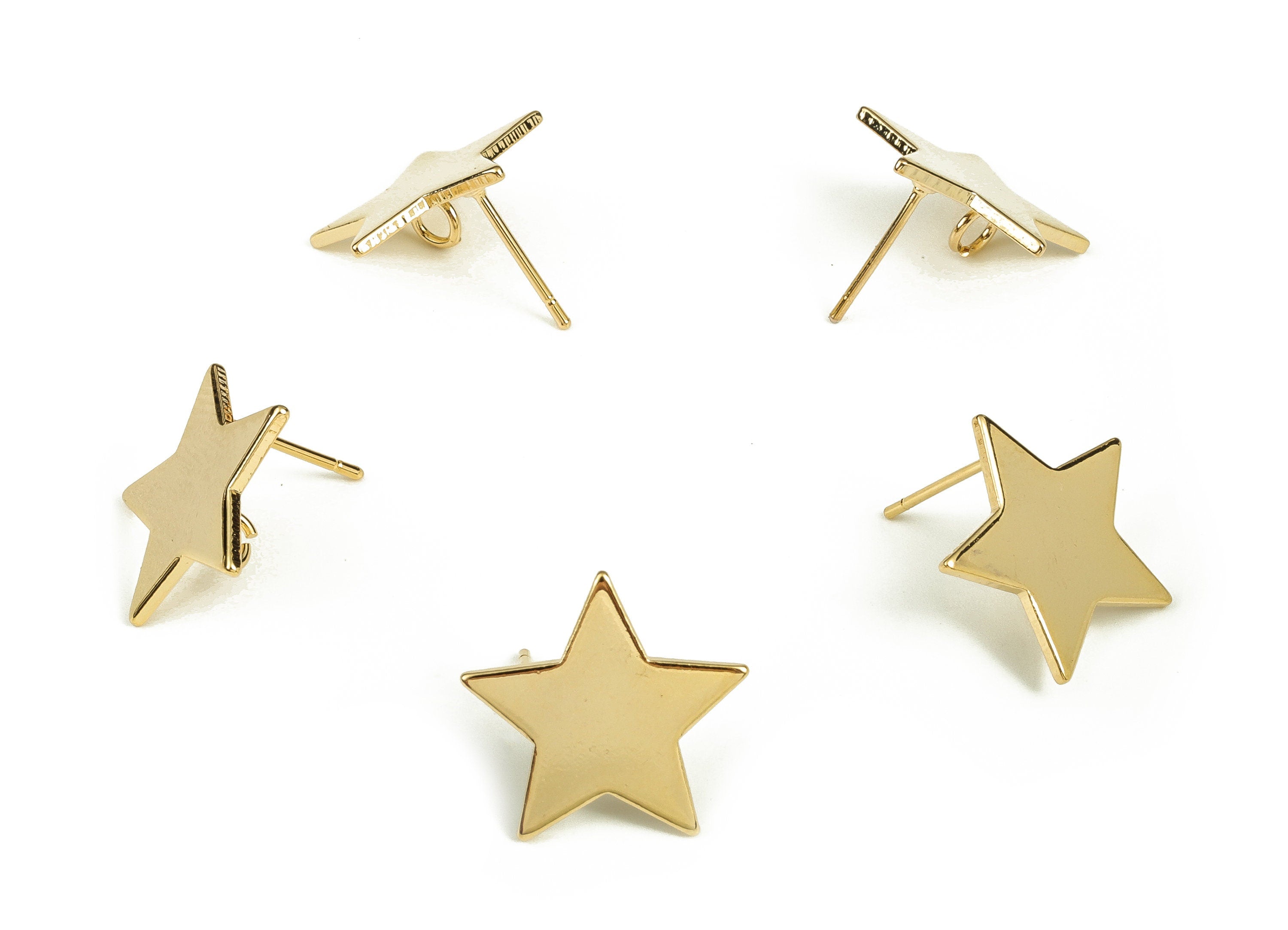 Brass Star Earring Post - Gold Star Earring Stud - 18K Real Gold Plated Brass - Stainless Steel Stud - 16.29x16.27x1.06mm  -  RGP3897 - DOMEDBAZAAR