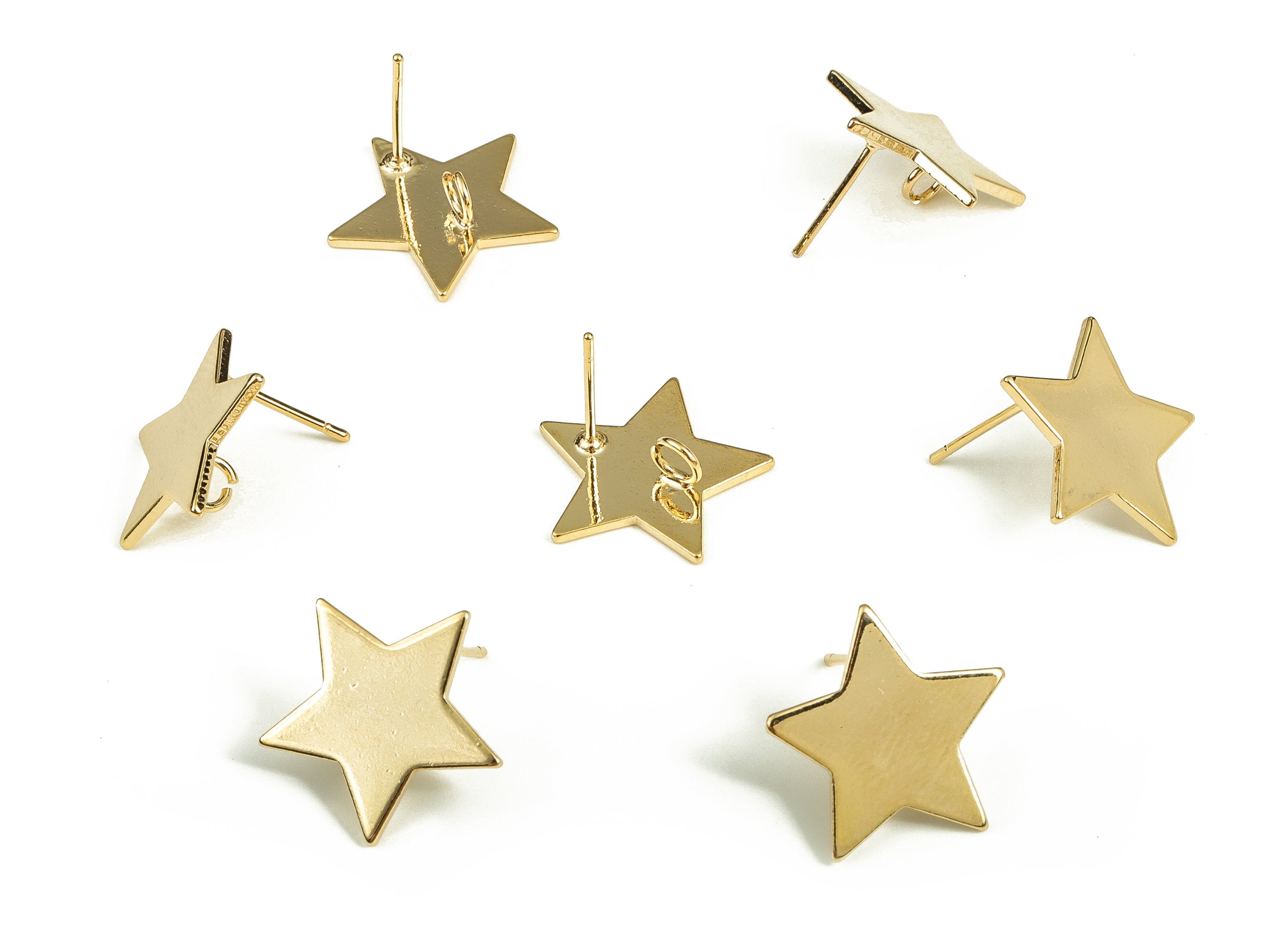 Brass Star Earring Post - Gold Star Earring Stud - 18K Real Gold Plated Brass - Stainless Steel Stud - 16.29x16.27x1.06mm  -  RGP3897 - DOMEDBAZAAR