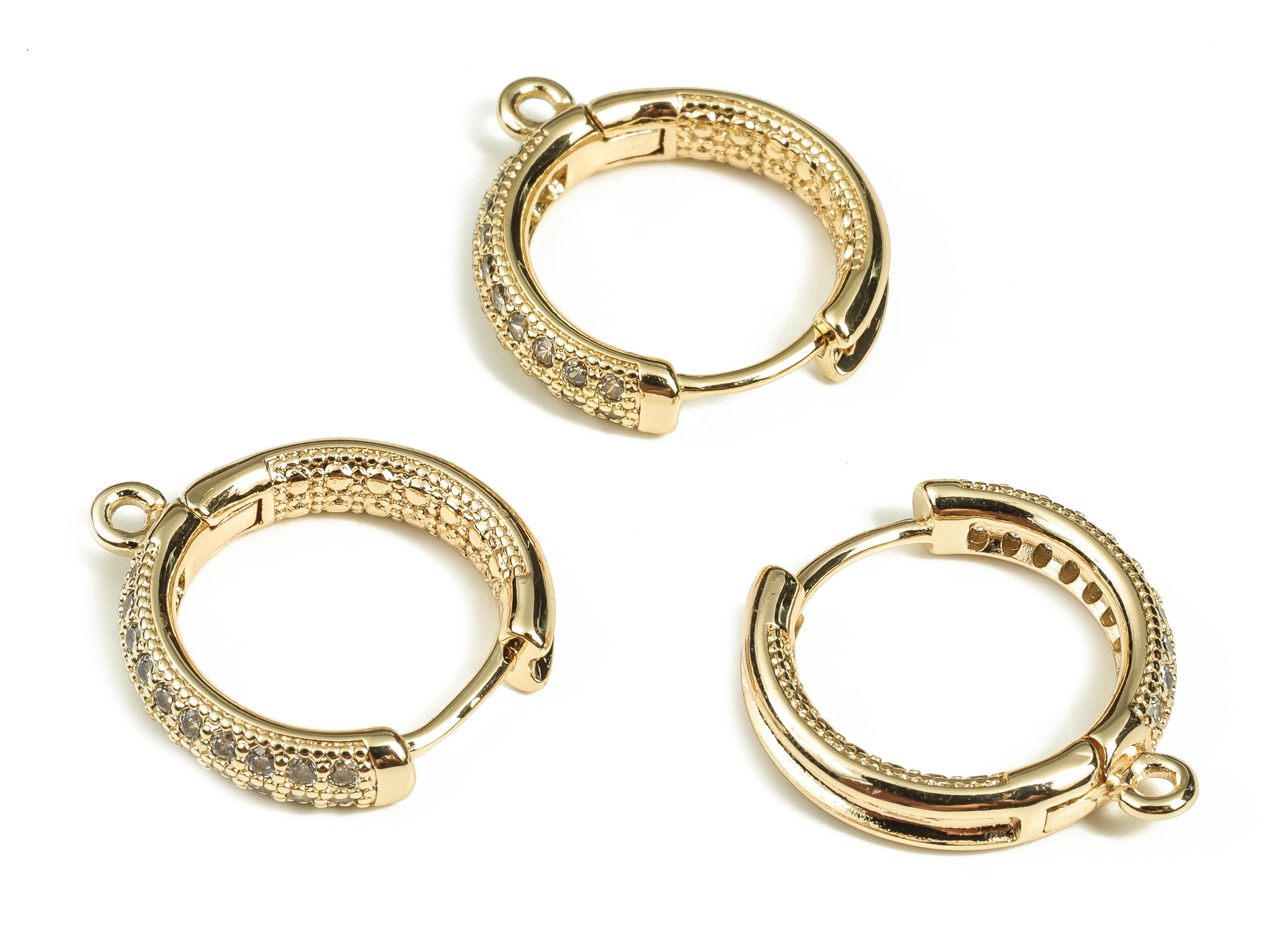 Brass Earring Round Huggie - Zircon Earrings Hoop Huggie - 18K Real Gold Plated Brass - Jewelry Making Supplies -17.6x16.1x3.56mm- RGP3505 - DOMEDBAZAAR