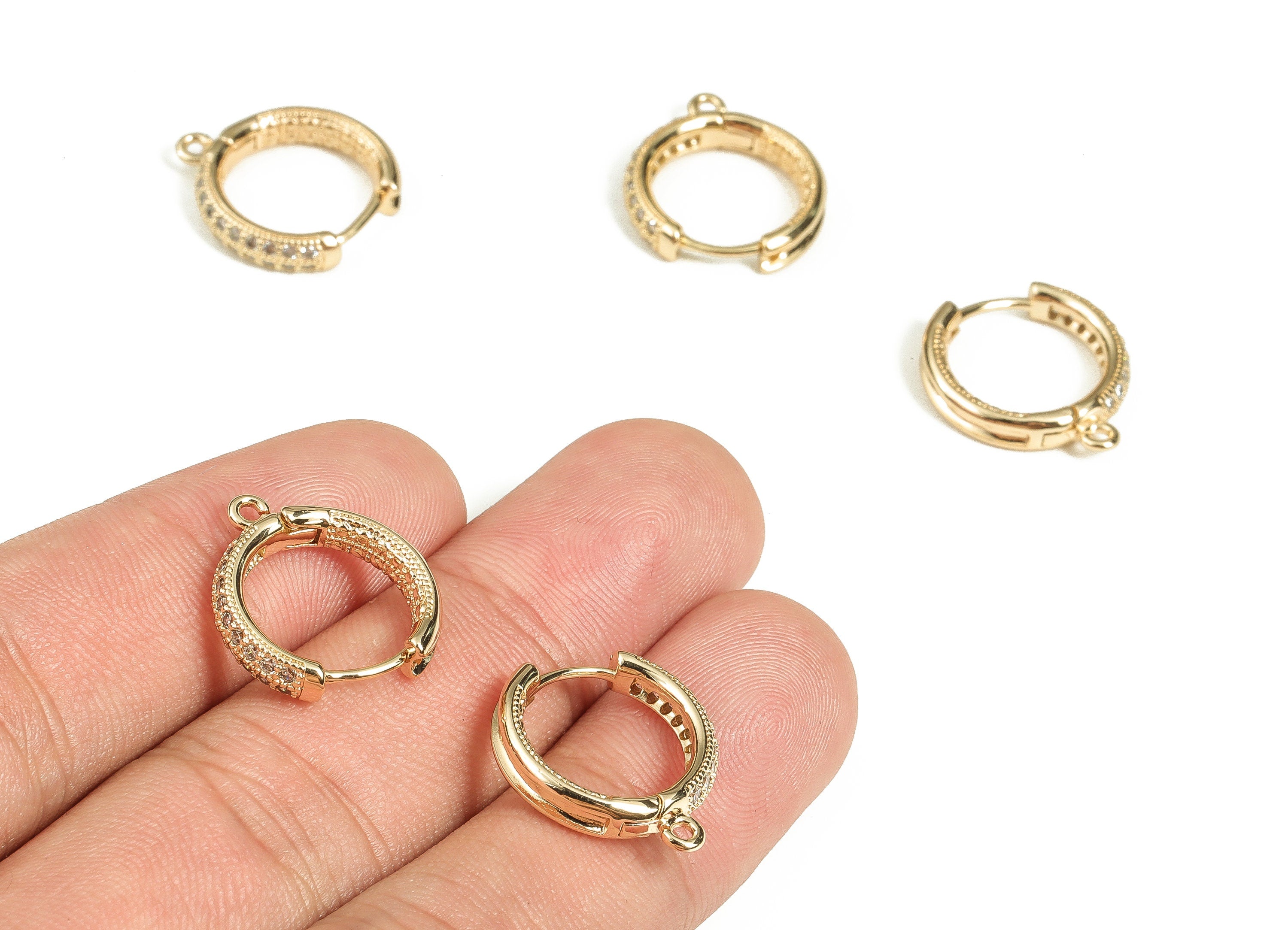 Brass Earring Round Huggie - Zircon Earrings Hoop Huggie - 18K Real Gold Plated Brass - Jewelry Making Supplies -17.6x16.1x3.56mm- RGP3505 - DOMEDBAZAAR