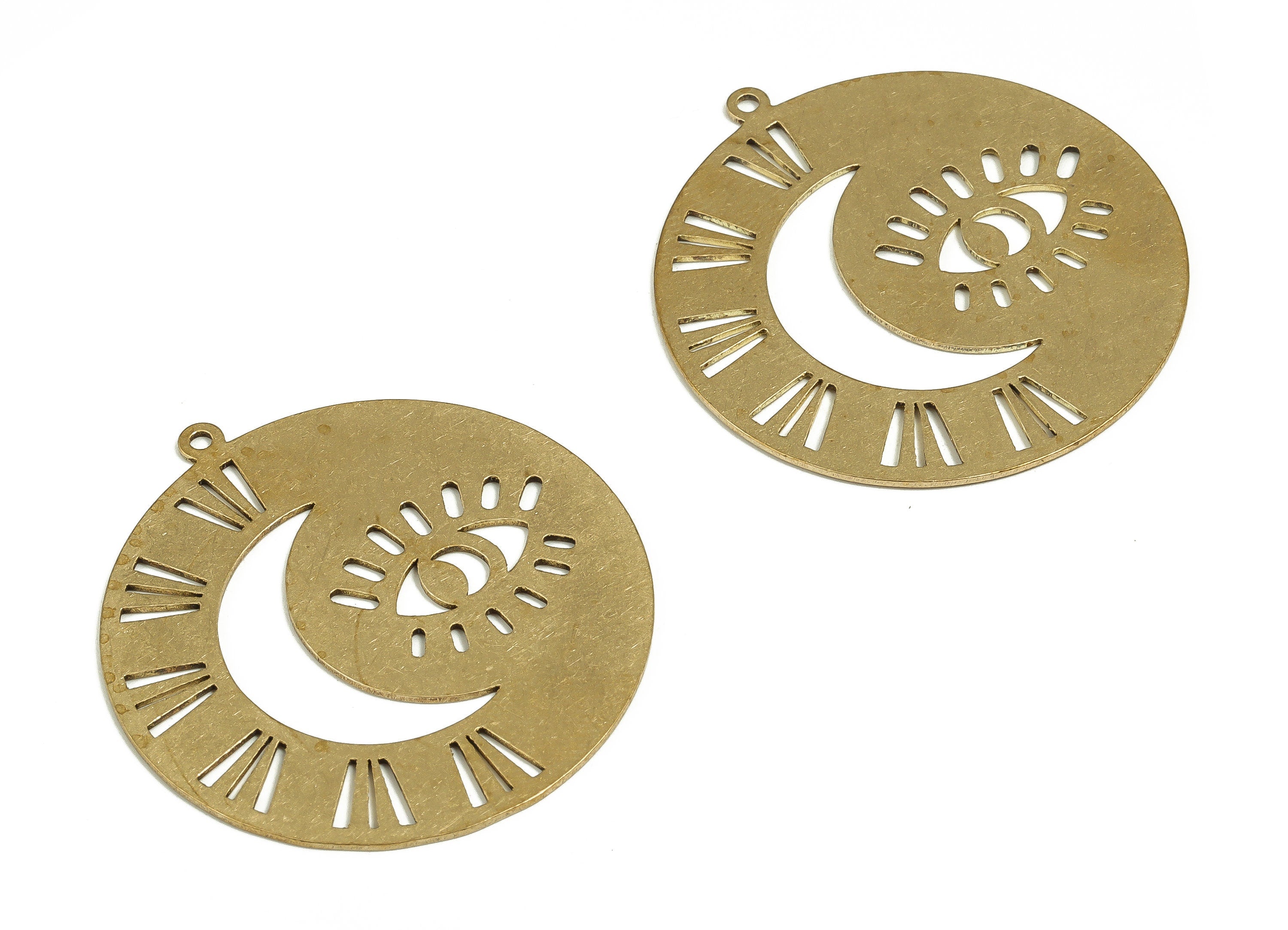 Brass Round Eye Earring Charms - Raw Brass Crescent Moon Pendant - Earrings Finding - Jewelry Making Supplies - 37.68x34.95x0.68mm - PP4223 - DOMEDBAZAAR