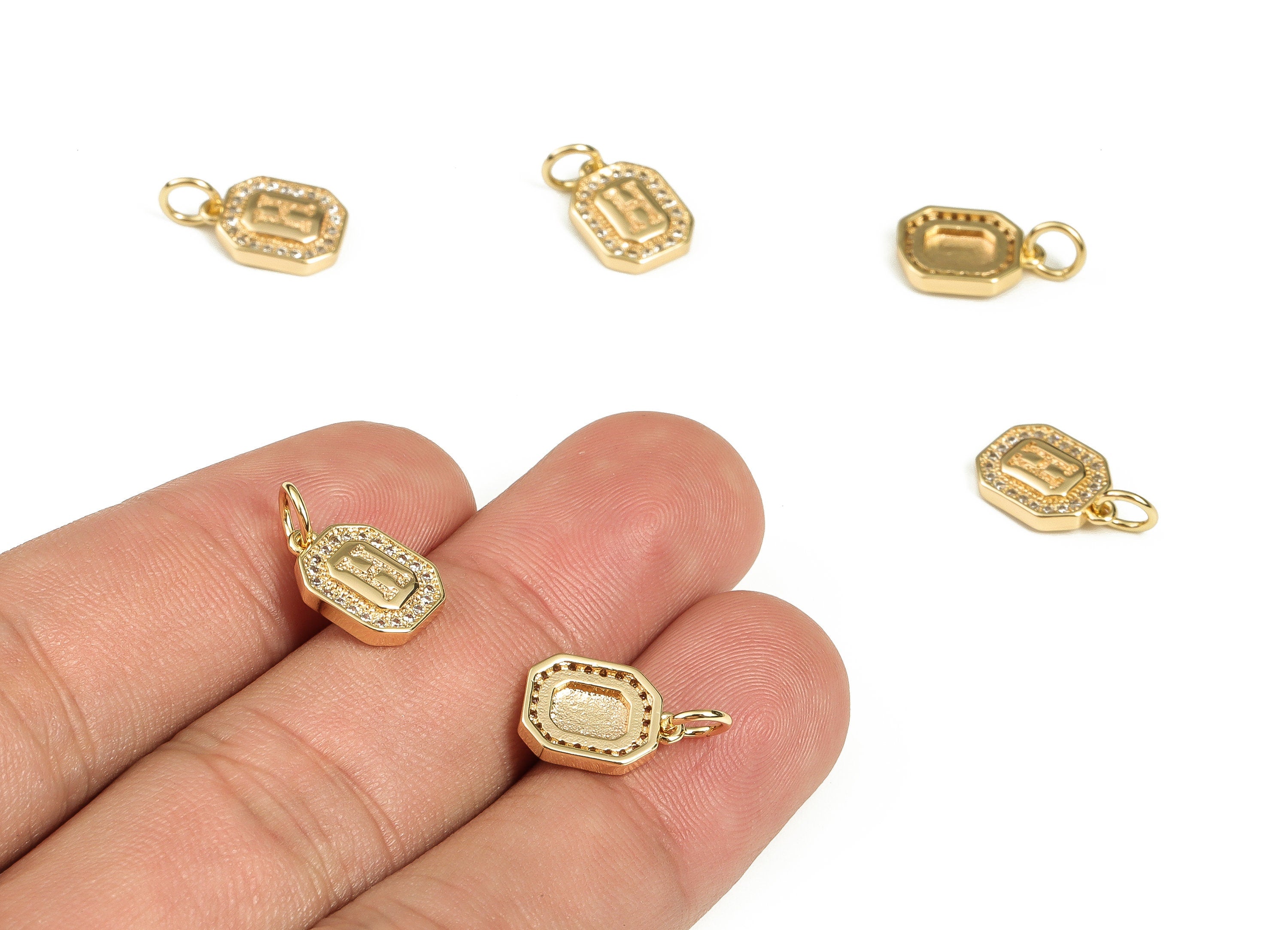 Brass Square Letter H Earring Charms with Zircons – Initial H Gold Alphabet Pendant – 18K Real Gold Plated Brass -11.85x8.48x2.45mm-RGP3595H - DOMEDBAZAAR