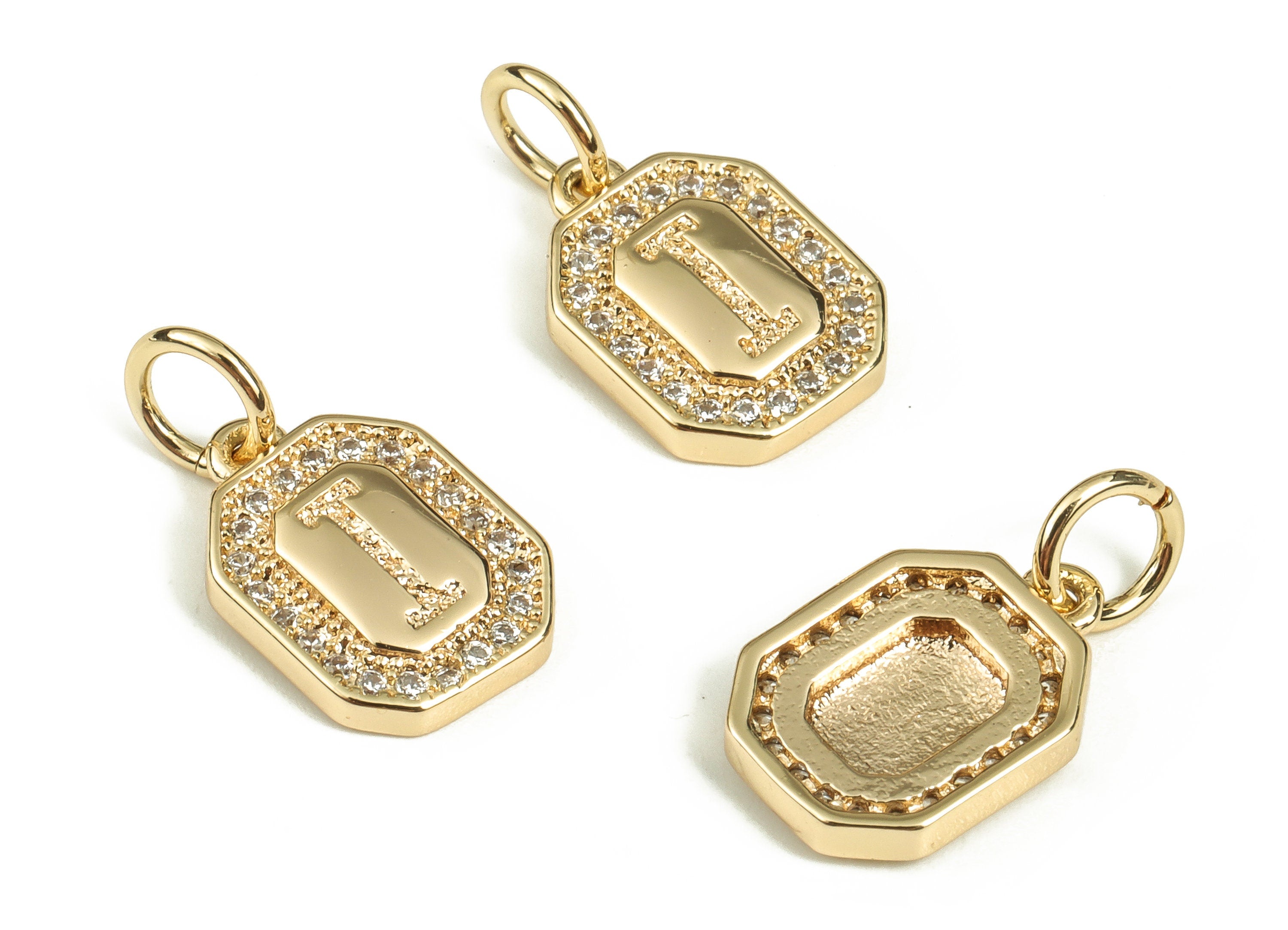 Brass Square Letter l Earring Charms with Zircons – Initial I Gold Alphabet Pendant – 18K Real Gold Plated Brass -11.95x8.59x2.31mm-RGP3595I - DOMEDBAZAAR