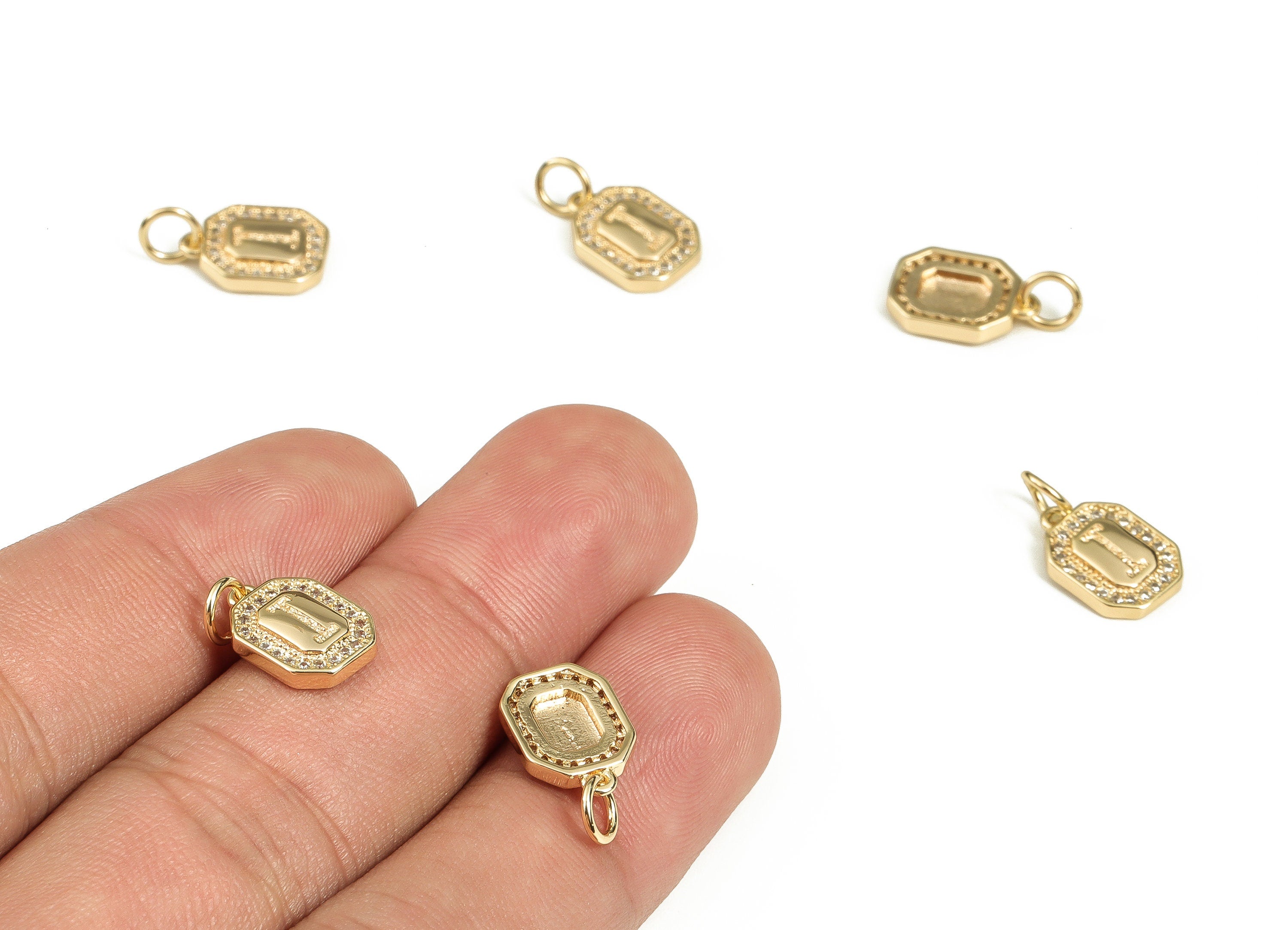Brass Square Letter l Earring Charms with Zircons – Initial I Gold Alphabet Pendant – 18K Real Gold Plated Brass -11.95x8.59x2.31mm-RGP3595I - DOMEDBAZAAR