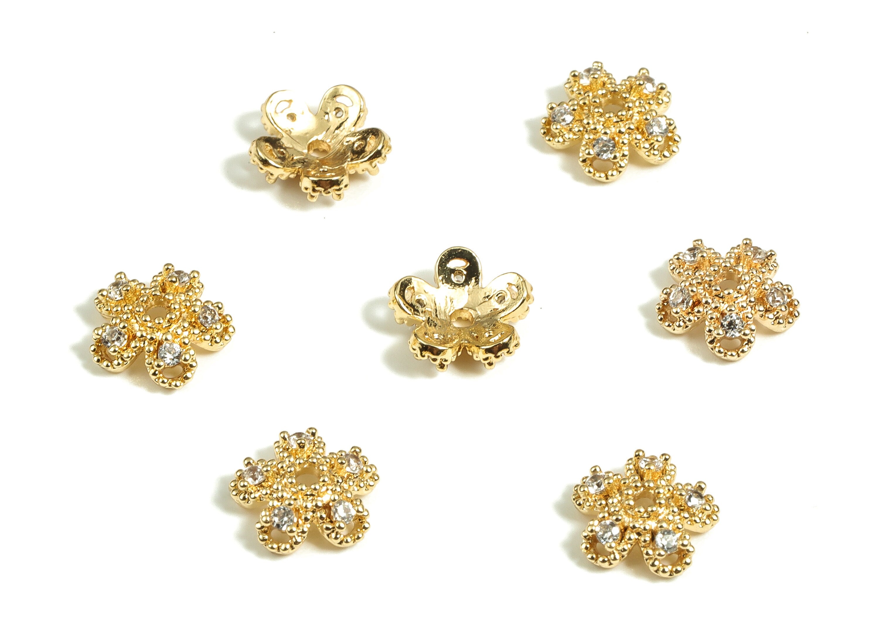 Flower Bead End Caps With Zircons - Spacer Bead Caps - 18K Gold Plated Brass Bracelet Beads Cap – Jewelry Supplies - 7.4x7.4x2.5mm - RGP3891 - DOMEDBAZAAR